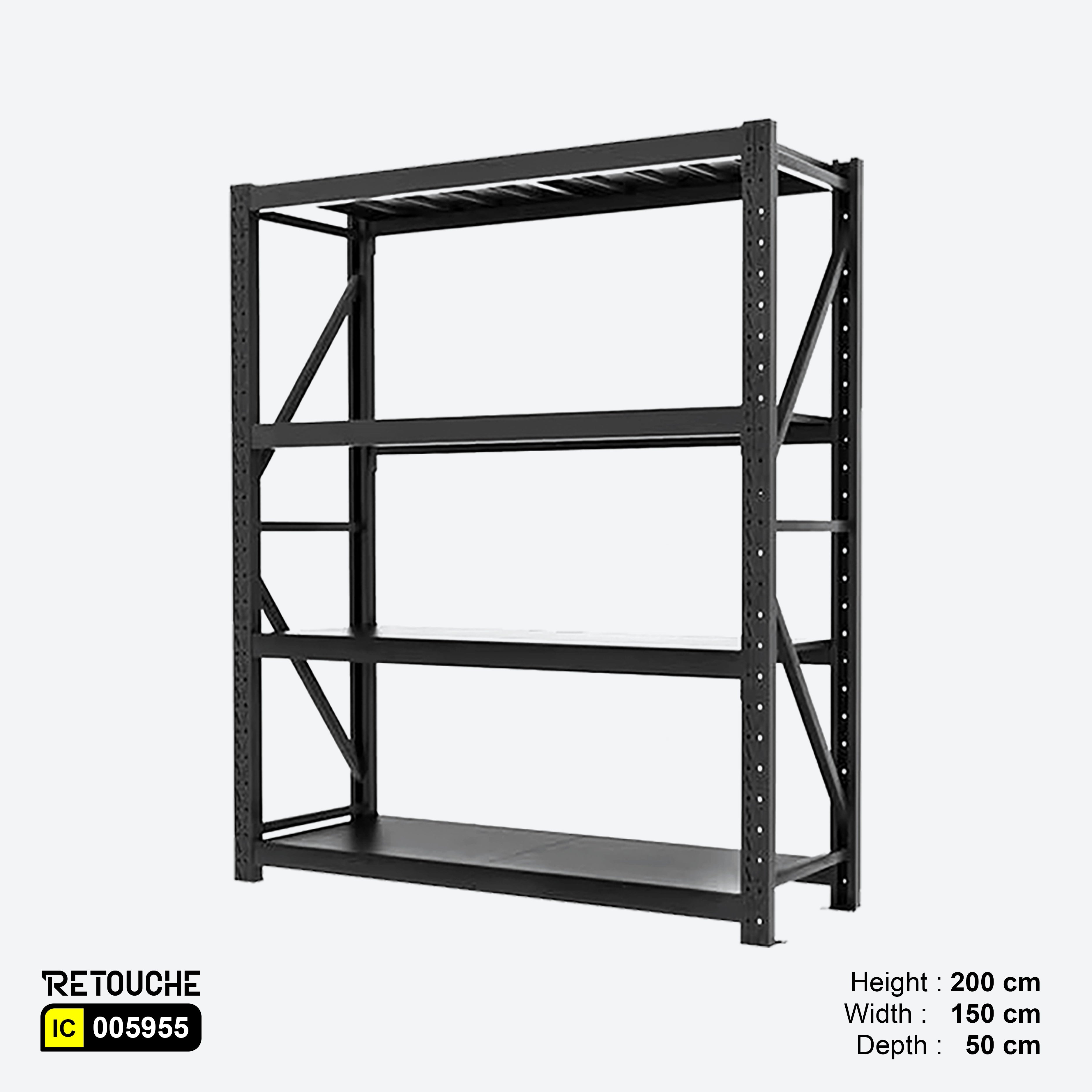 Storage Shelving Rack, 4 Adjustable Tiers, Metal, Black Color, Medium-Duty