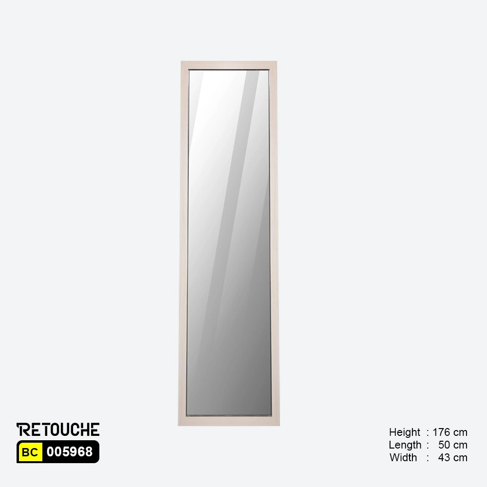 Floor Standing Mirror, Beige MDF Wood, with Bottom Storage