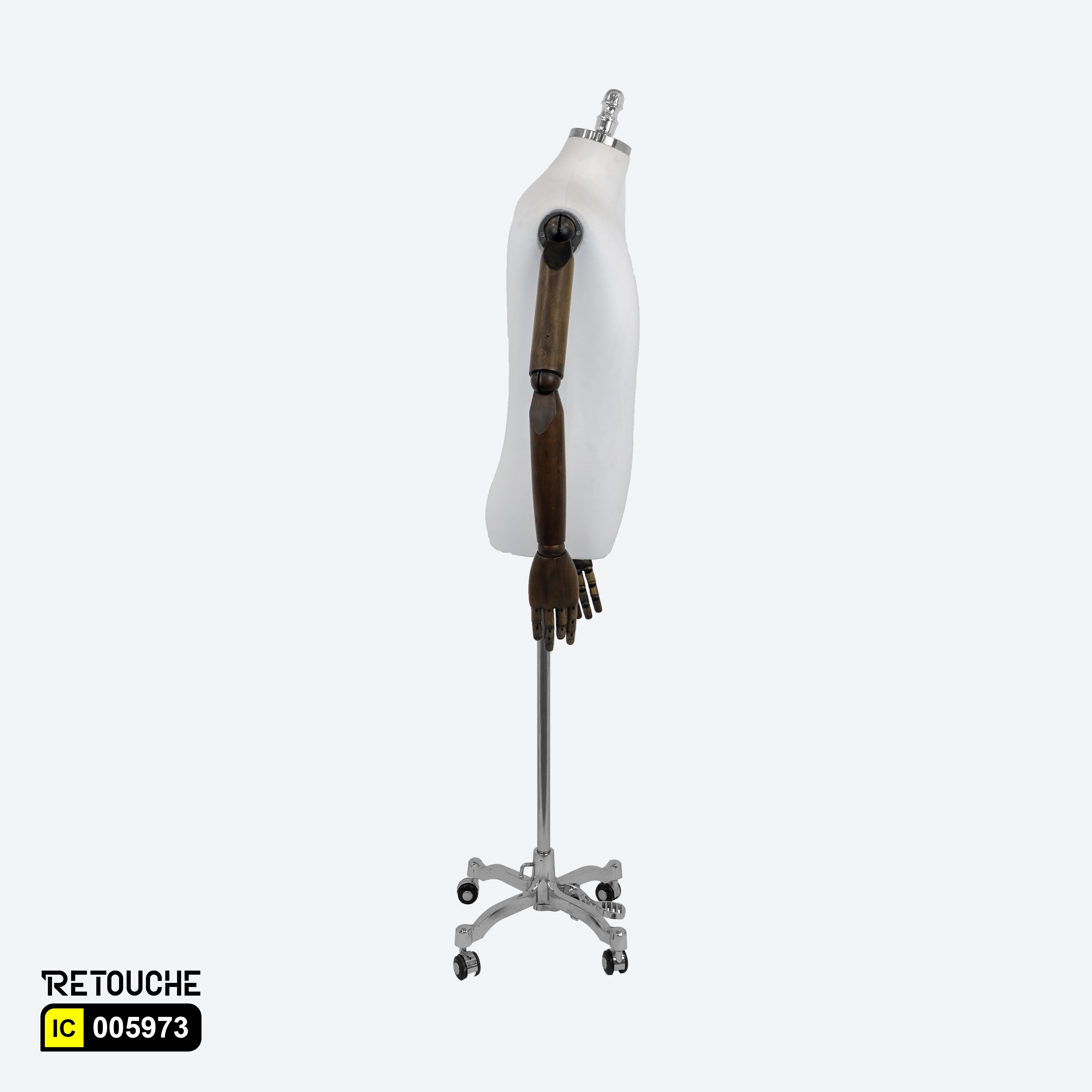Male Mannequin, Torso, Headless, with Wooden Arms, Height- Adjustable, Beige