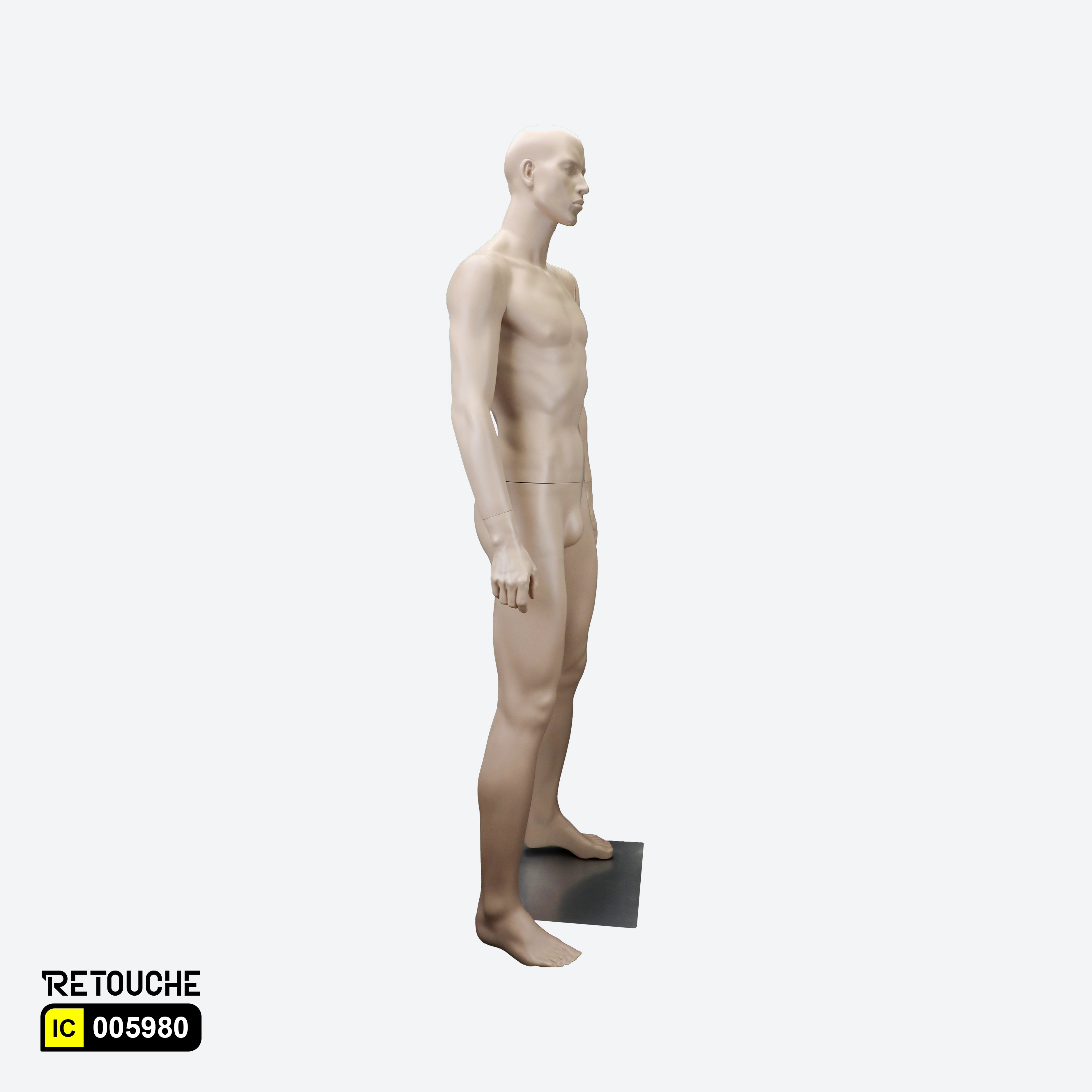 Male Mannequin, Full Body, Facial Features, Skin Color, with Metal Base