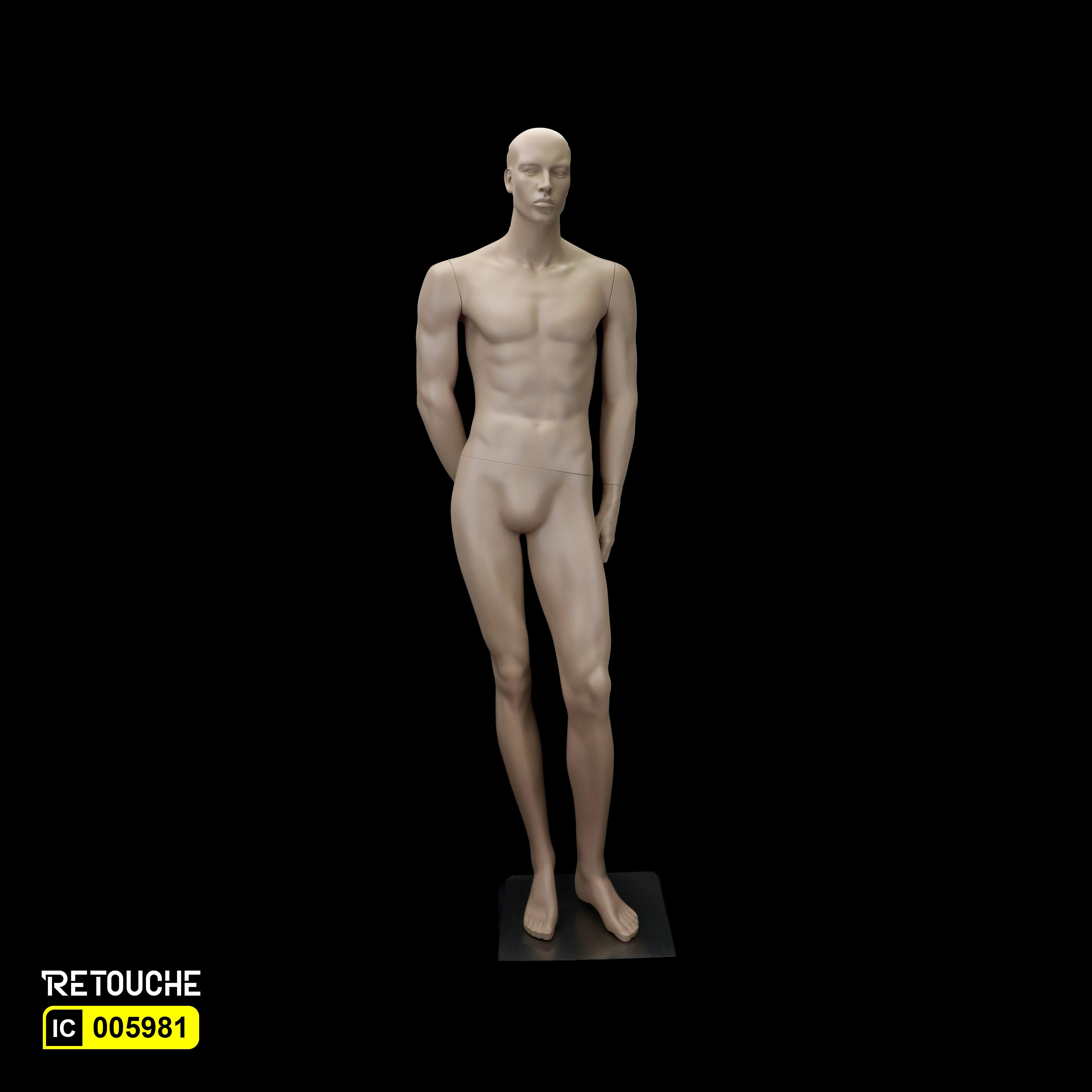 Male Mannequin, Full Body, Facial Features, Skin Color, with Metal Base
