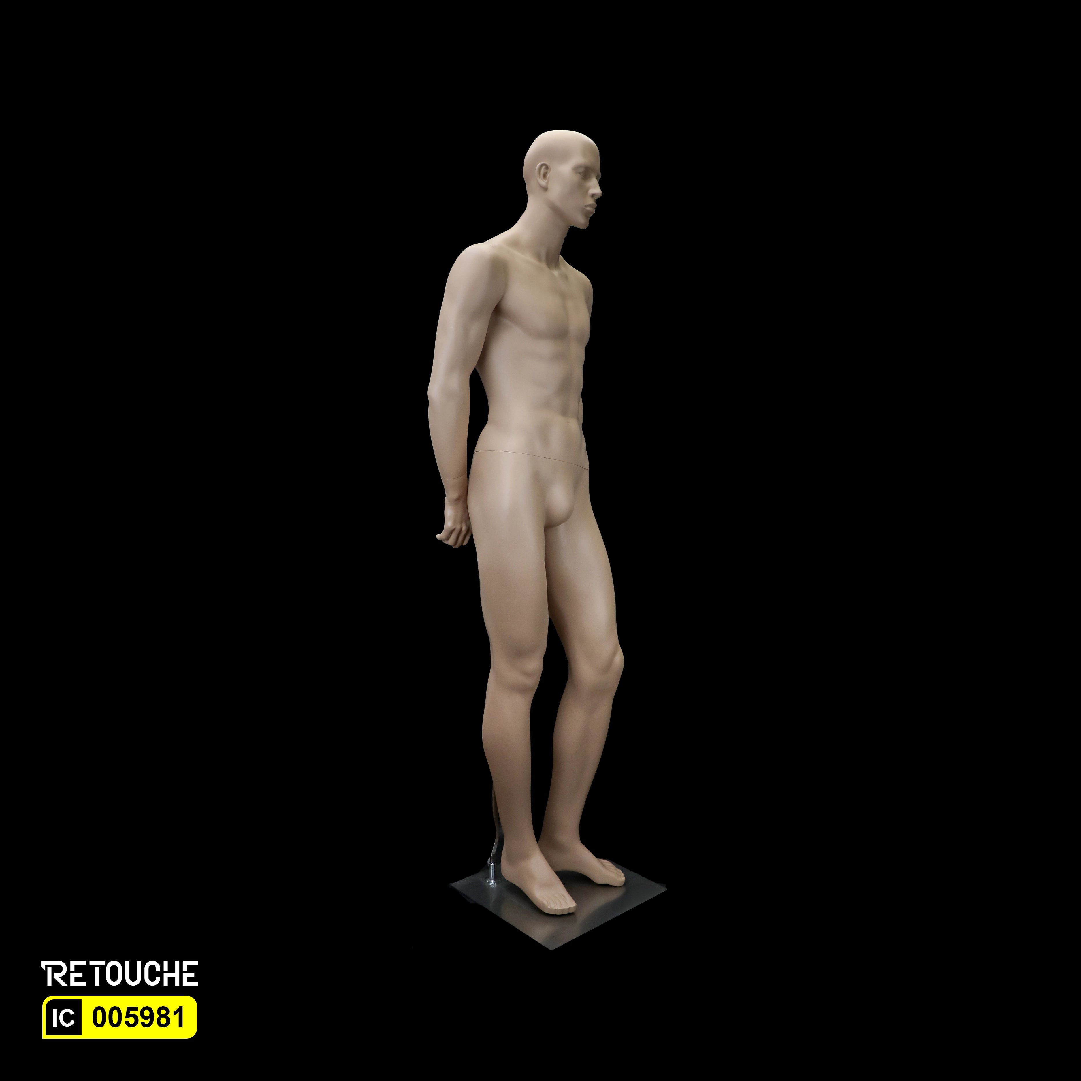Male Mannequin, Full Body, Facial Features, Skin Color, with Metal Base