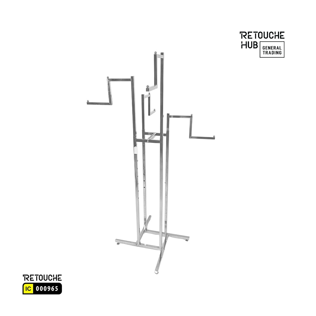 Clothes Rack Stand, 4-Way, Straight Arms, Chrome Finish