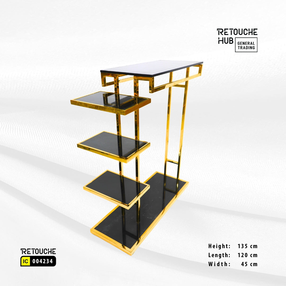 Clothes Stand | Gold Metal with Top Black Shelf | Modern & Durable