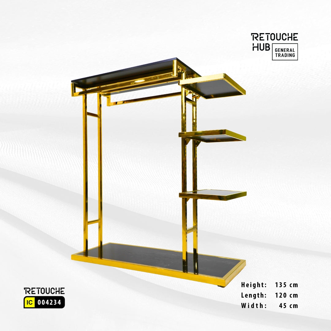 Clothes Stand | Gold Metal with Top Black Shelf | Modern & Durable