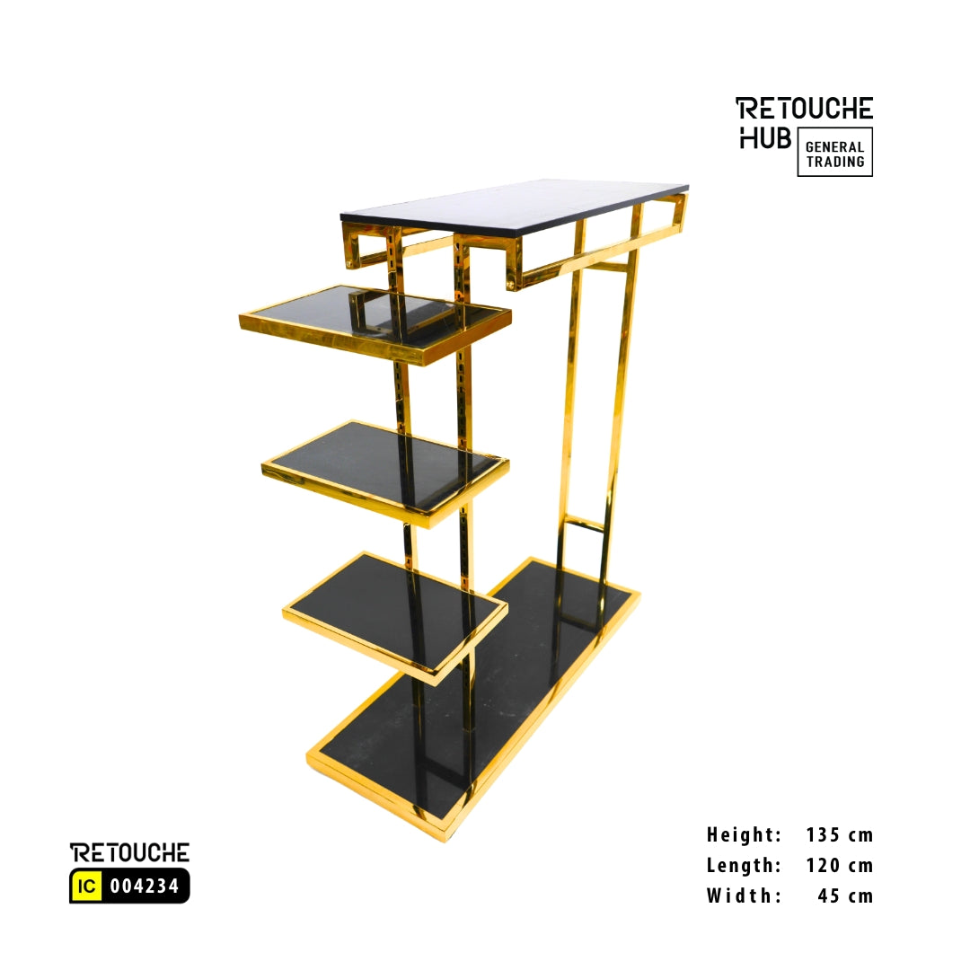 Clothes Stand | Gold Metal with Top Black Shelf | Modern & Durable