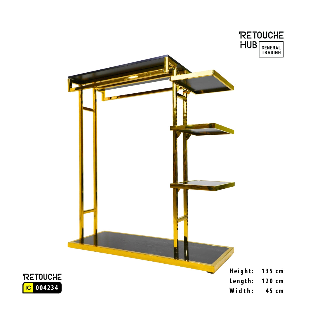 Clothes Stand | Gold Metal with Top Black Shelf | Modern & Durable
