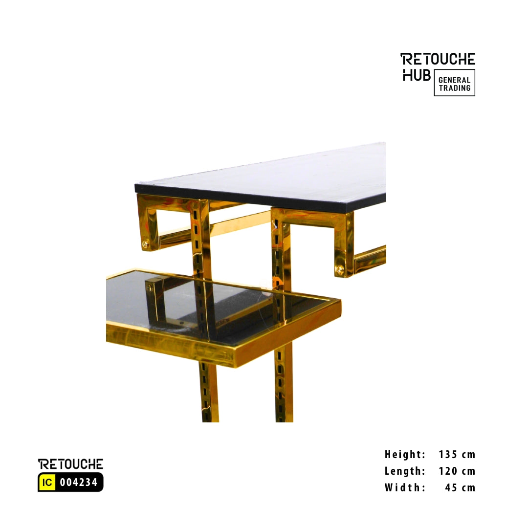Clothes Stand | Gold Metal with Top Black Shelf | Modern & Durable