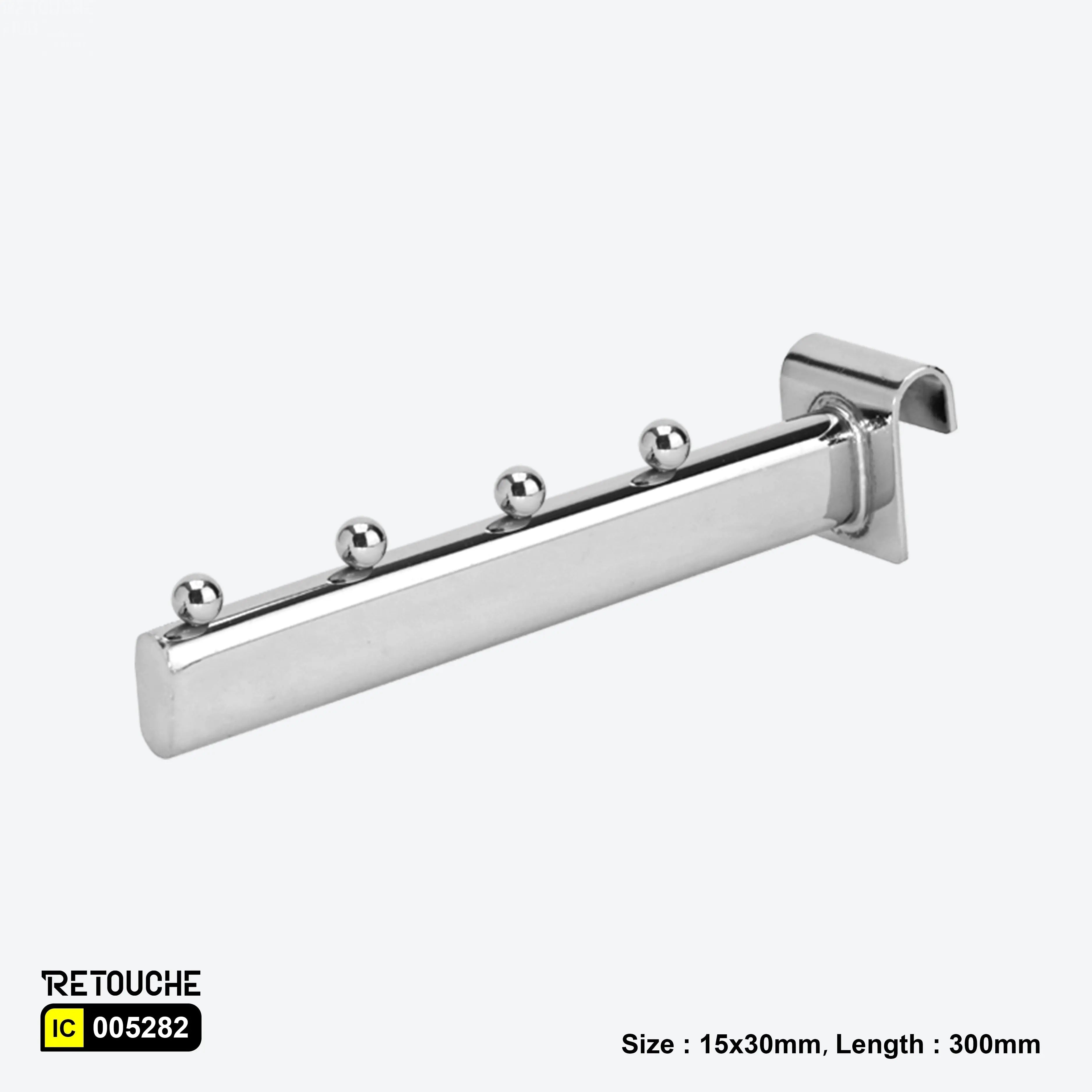 Chrome display hook for oval crossbar, Metal display hook with beads
Durable retail hook for merchandise, Polished chrome display accessory, Oval crossbar compatible hook, Premium retail hook for stores, Display hook with secure bead design, Chrome retail hook for organized displays, Strong and sleek display hook, Adjustable display hook for retail fixtures