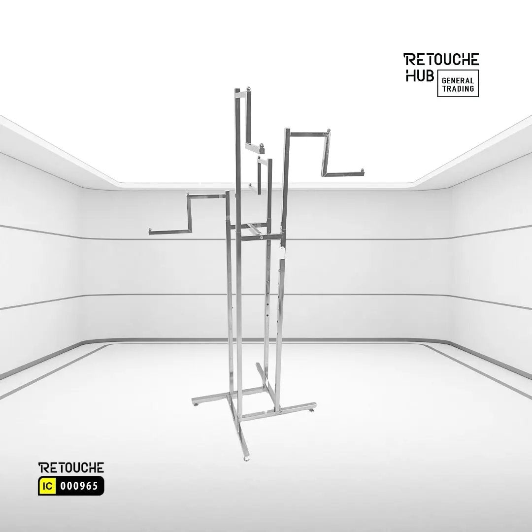 Clothes Rack Stand, 4-Way, Straight Arms, Chrome Finish Retouche Hub General Trading L.L.C