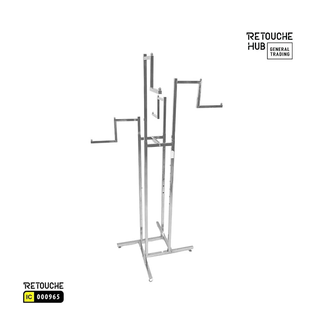 Clothes Rack Stand, 4-Way, Straight Arms, Chrome Finish Retouche Hub General Trading L.L.C