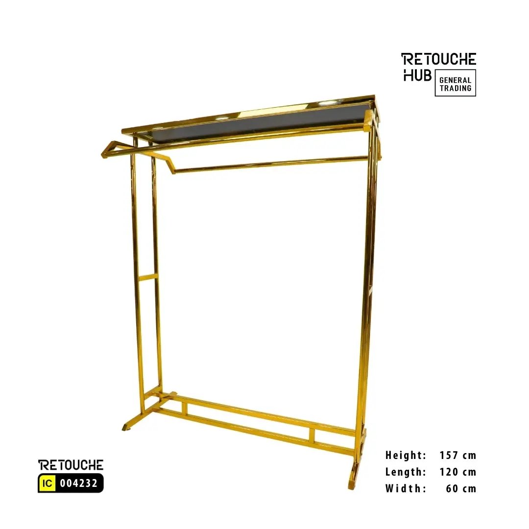 Clothes Stand | Gold Metal with Top Black Shelf | Modern & Durable Retouche Hub General Trading L.L.C