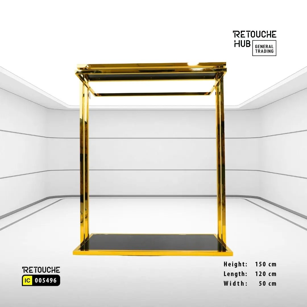 Clothes Stand | Gold Metal with Top Black Shelf | Modern & Durable Retouche Hub General Trading L.L.C