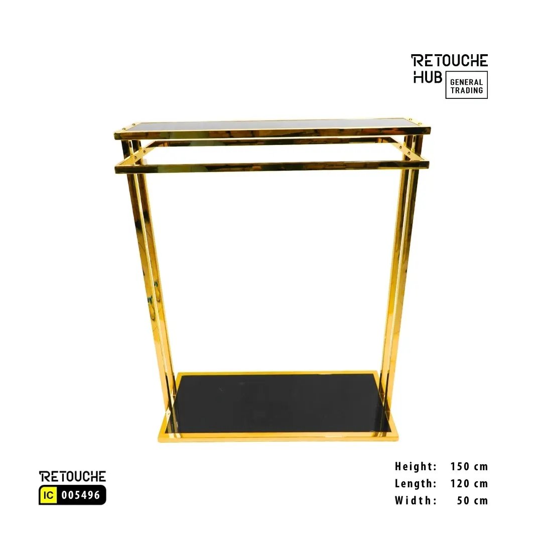 Clothes Stand | Gold Metal with Top Black Shelf | Modern & Durable Retouche Hub General Trading L.L.C