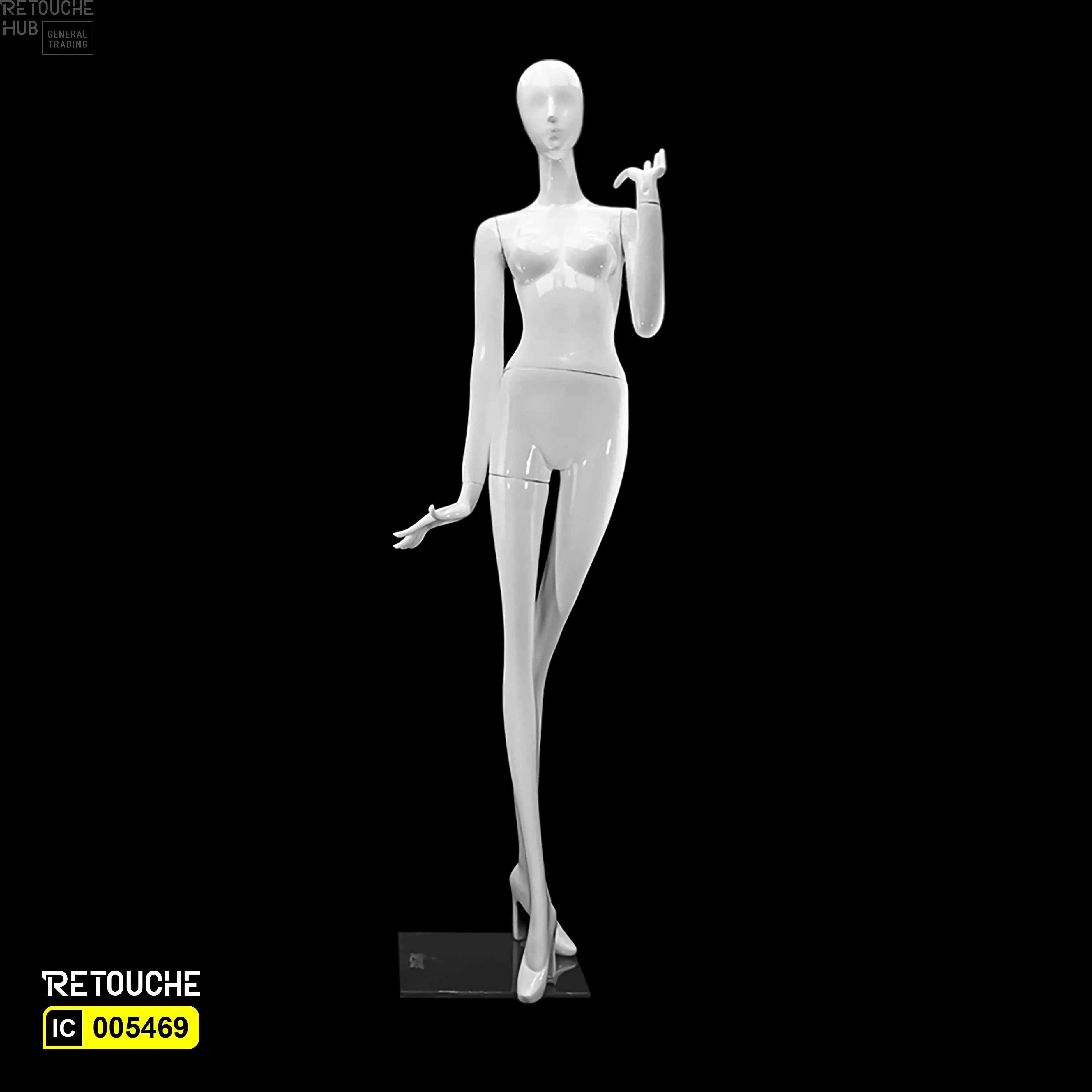 Female Mannequin, Abstract Face, Full Body, Glossy White Color - Retouche Hub General Trading LLC®