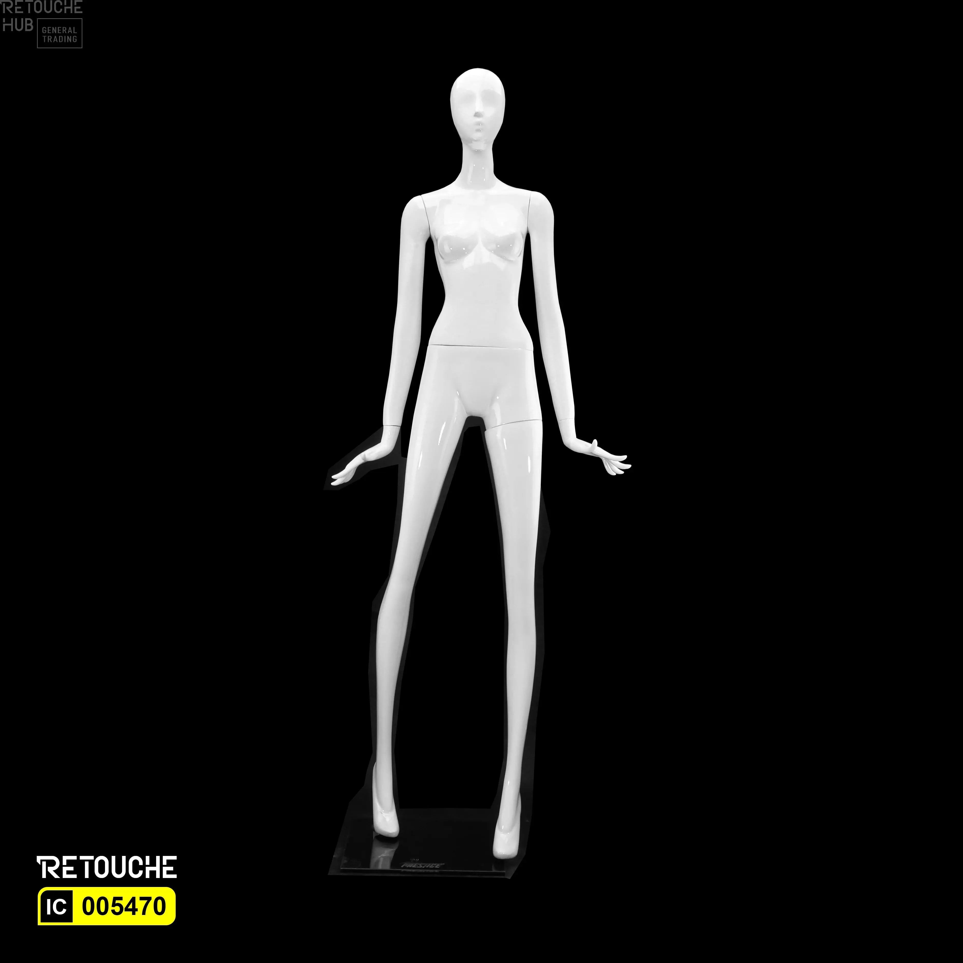 Female Mannequin, Abstract Face, Full Body, Glossy White Color - Retouche Hub General Trading LLC®