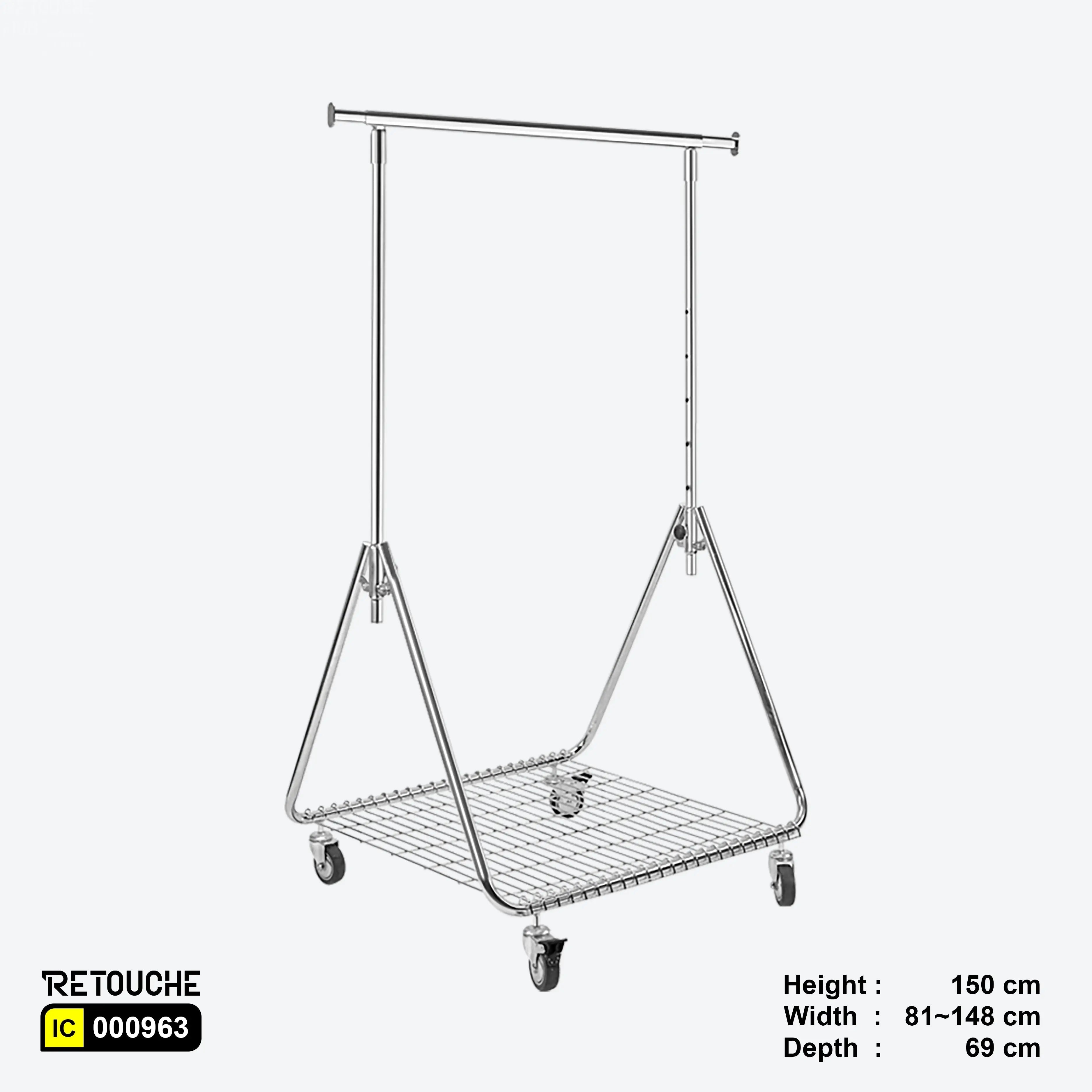Garment Clothes Rack Stand, Adjustable, Full Chrom, Wheels & Bottom Grid Shelf Clothes Stands