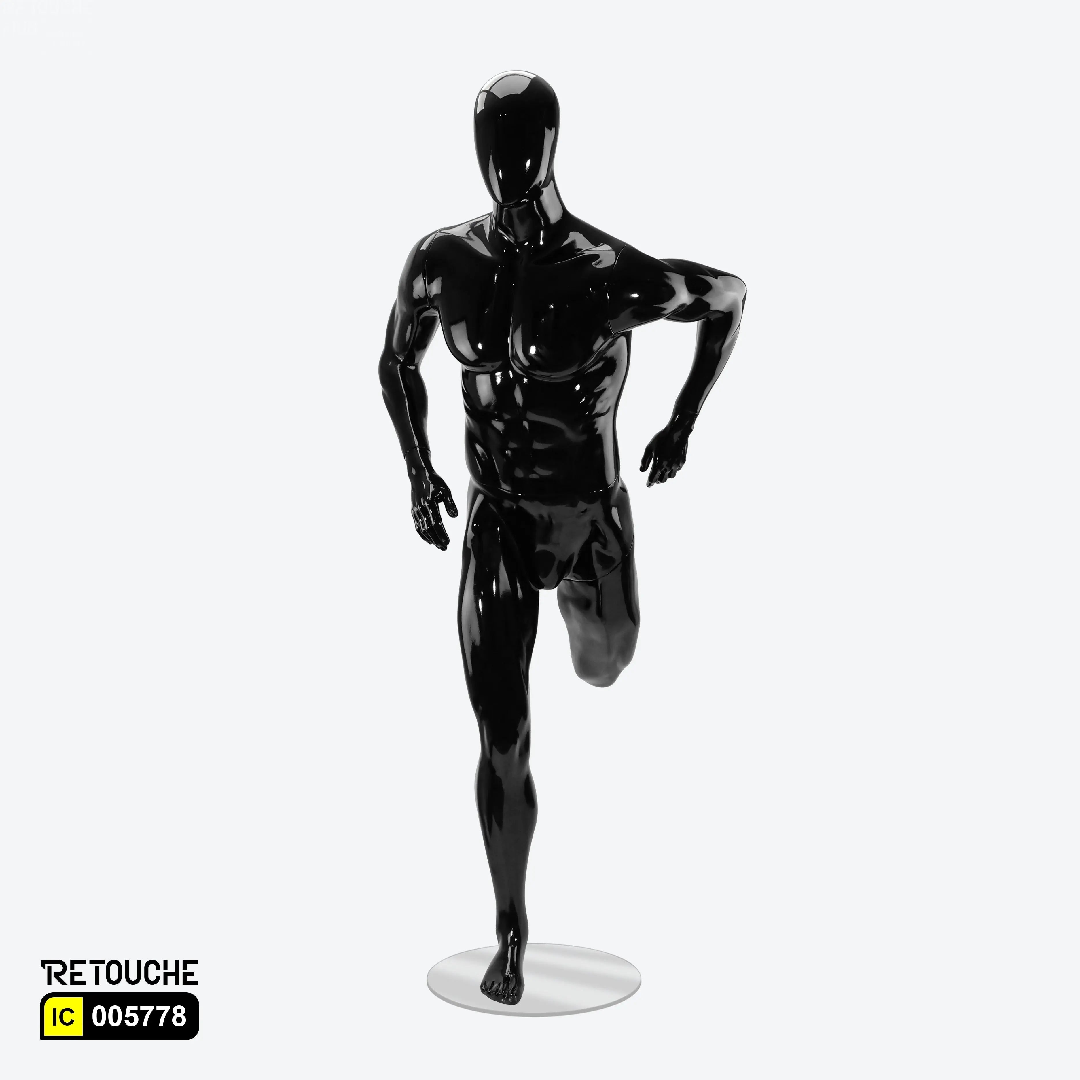 Male Mannequin, Athletic, Egg Face, Full Body, Glossy Black Color Male Mannequin
