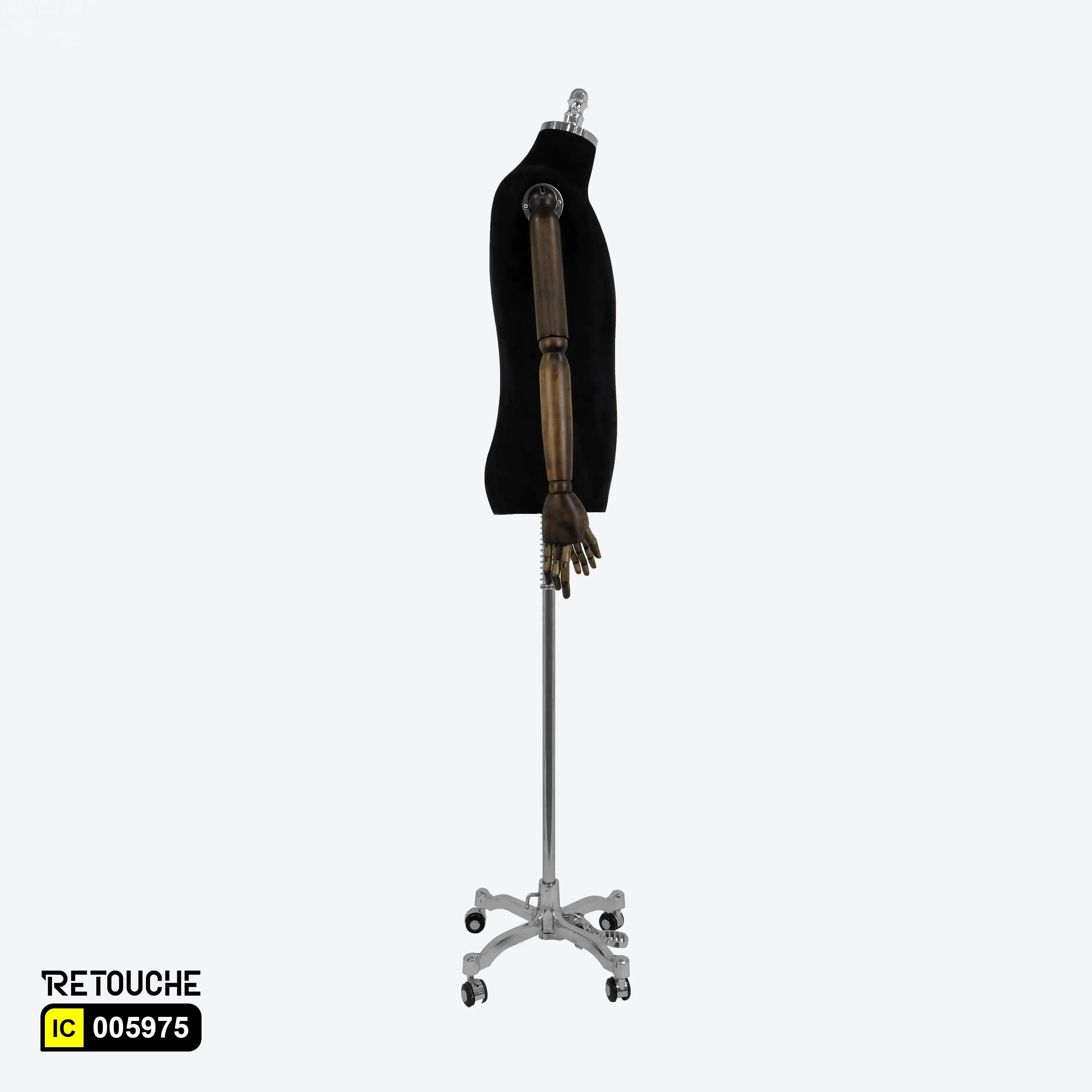 Male Mannequin, Torso, Headless, with Wooden Arms, Height- Adjustable, Black Male Mannequin