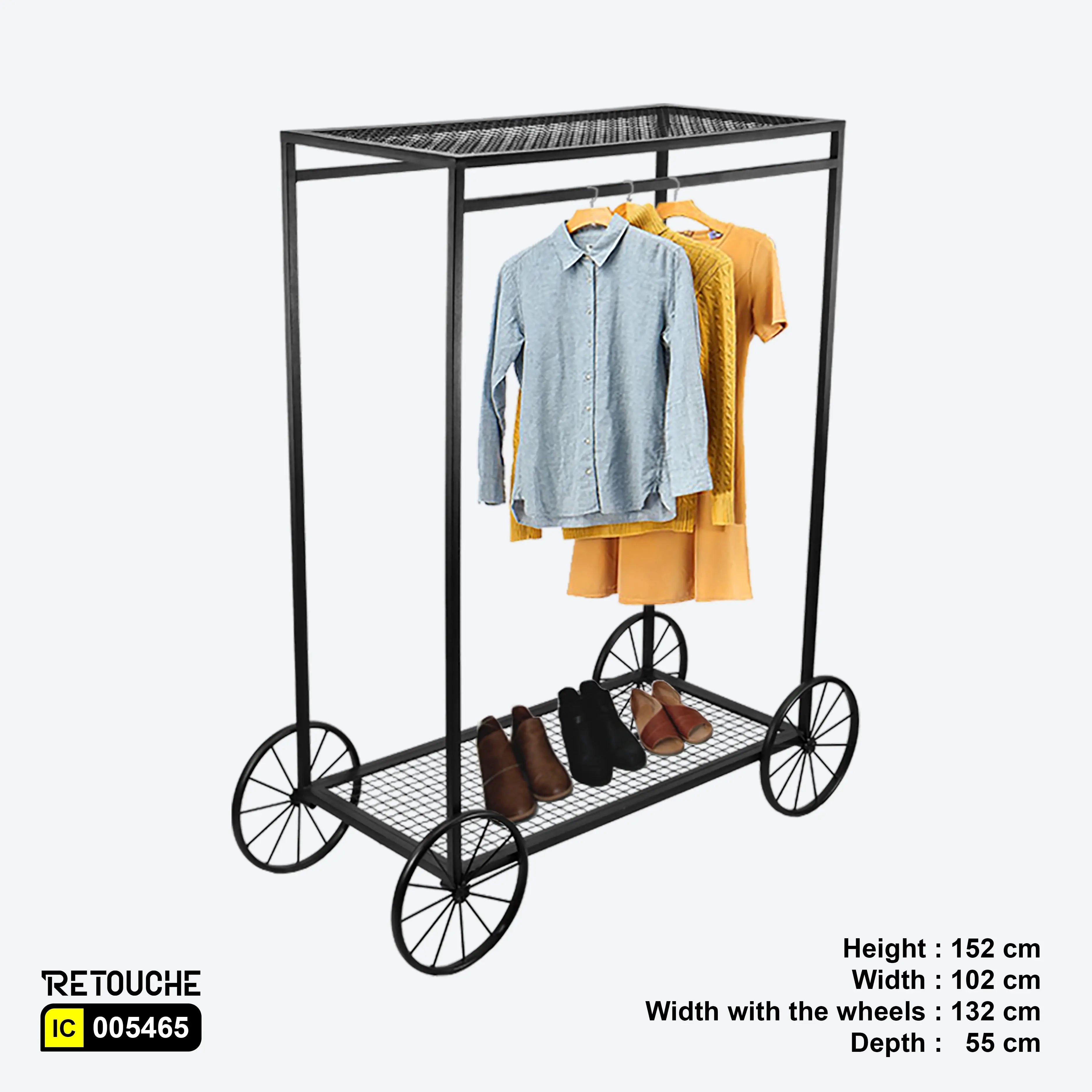 Metal Clothes Rack Stand, Black Color, Non-moving wheels Clothes Stands