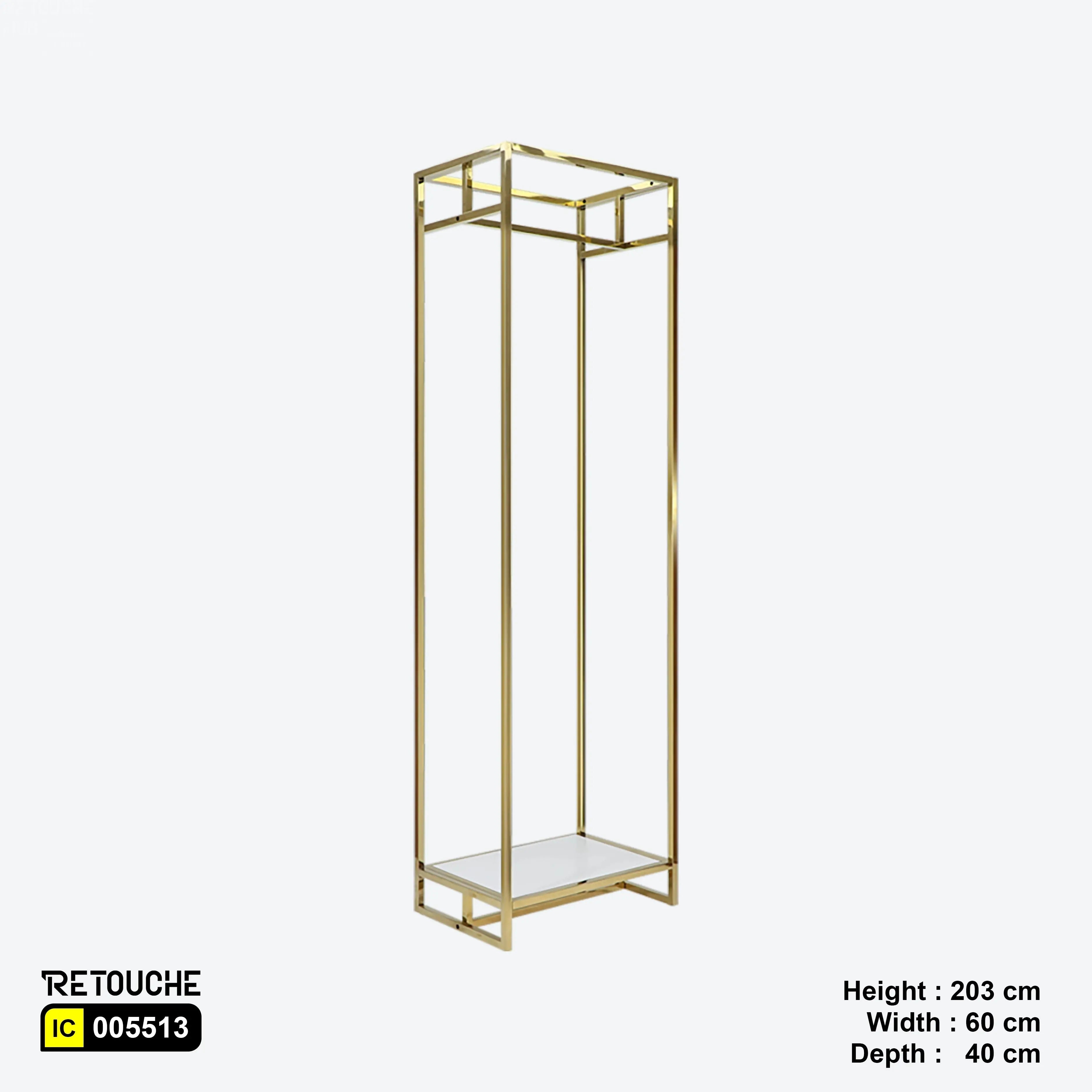 Metal Garment Clothes Rack Stand, Gold Metal Frame, White Wood Shelf Clothes Stands