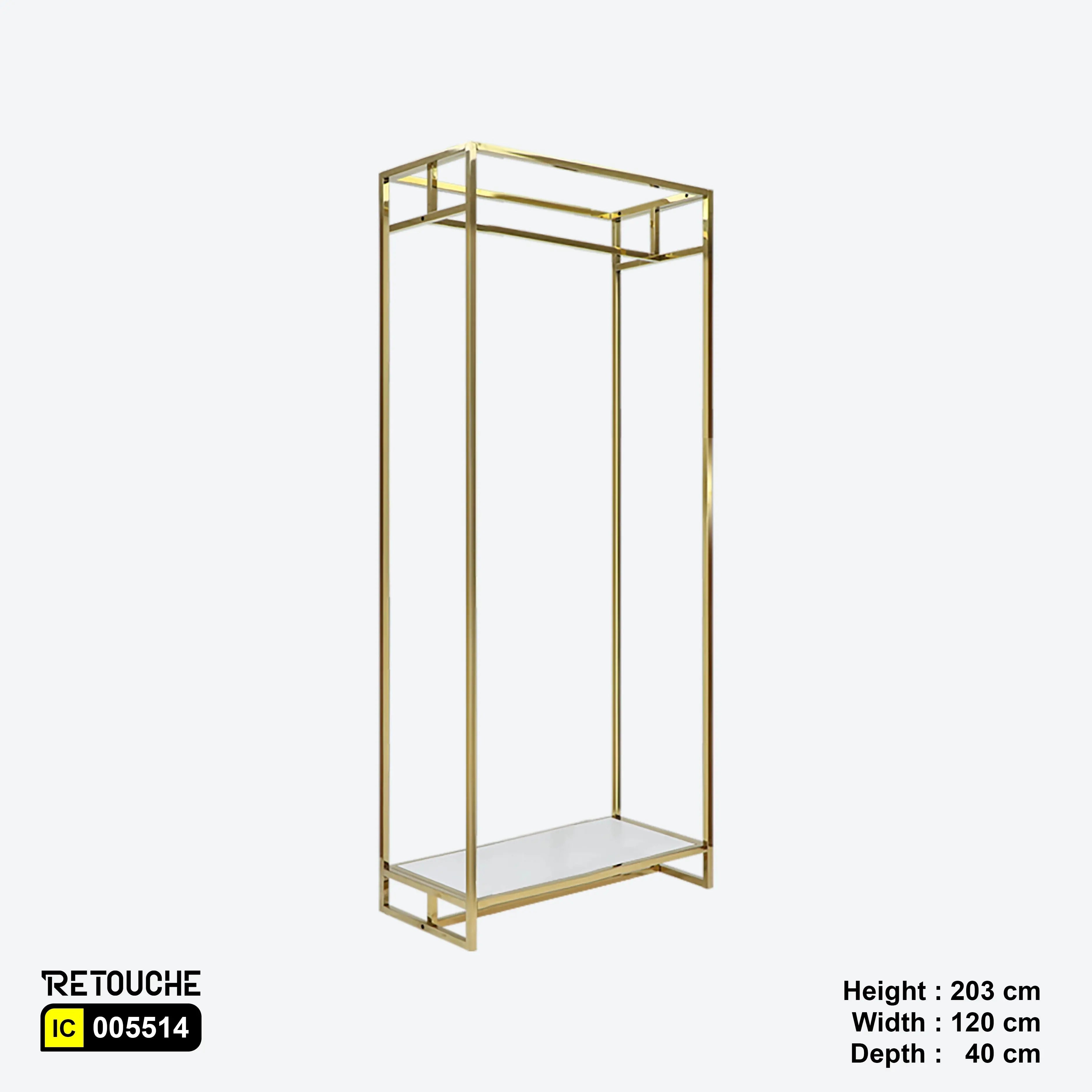 Metal Garment Clothes Rack Stand, Gold Metal Frame, White Wood Shelf Clothes Stands