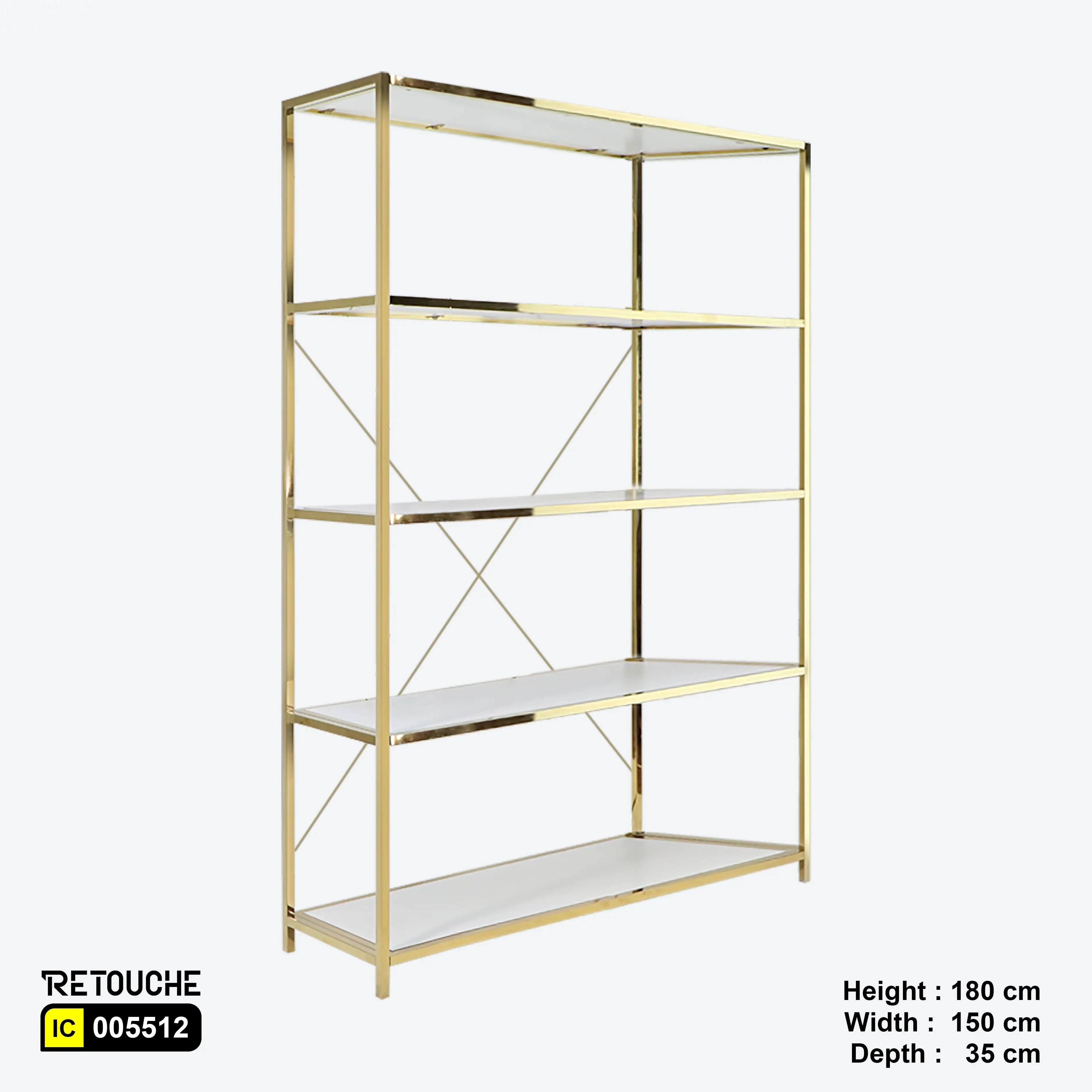 Metal Shelving Unit, 5 Tier, Gold Metal and White Wood Shelves Shelving Systems