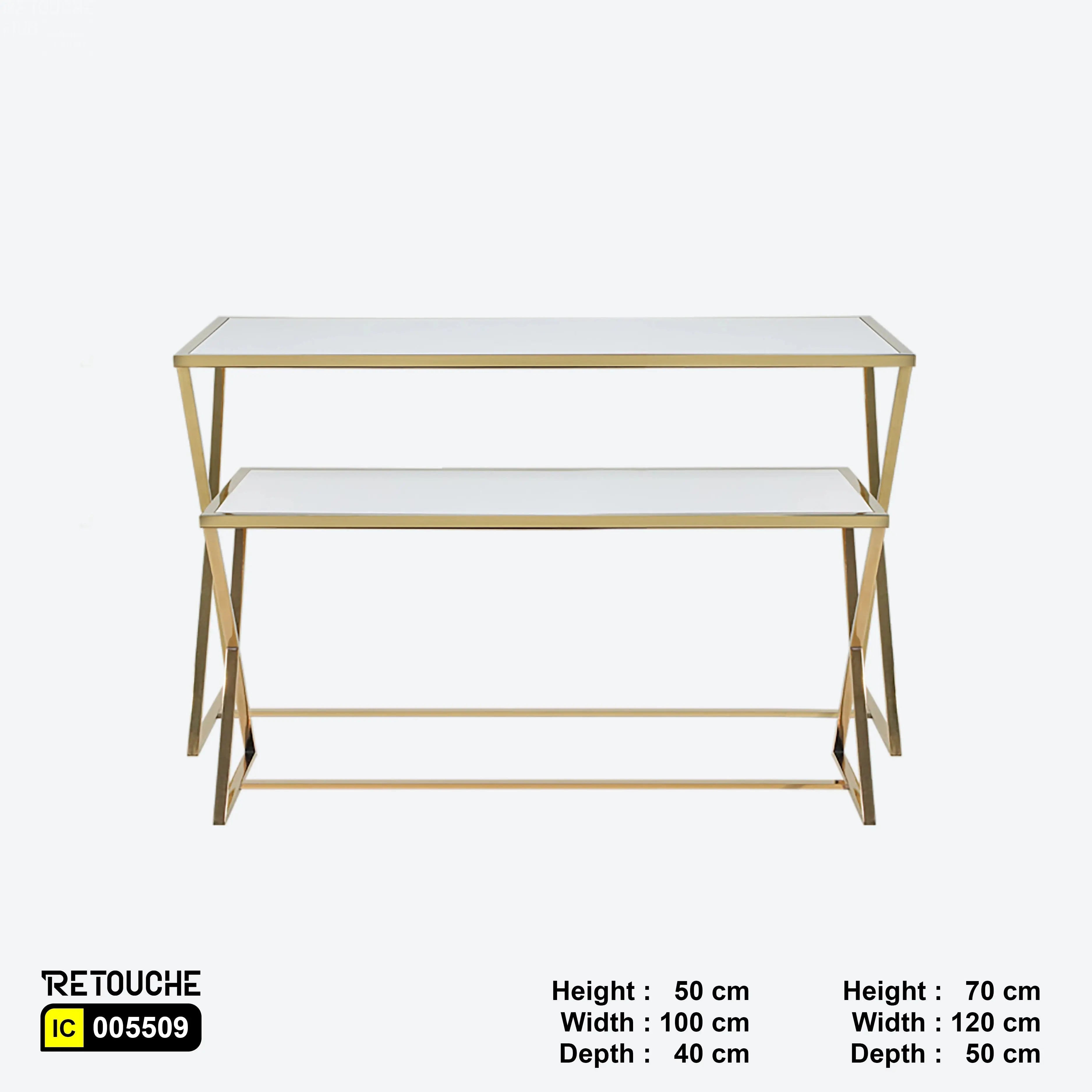 Metal Table With Gold Base and White Wood Top, Set of 2 Pcs Shelving Systems