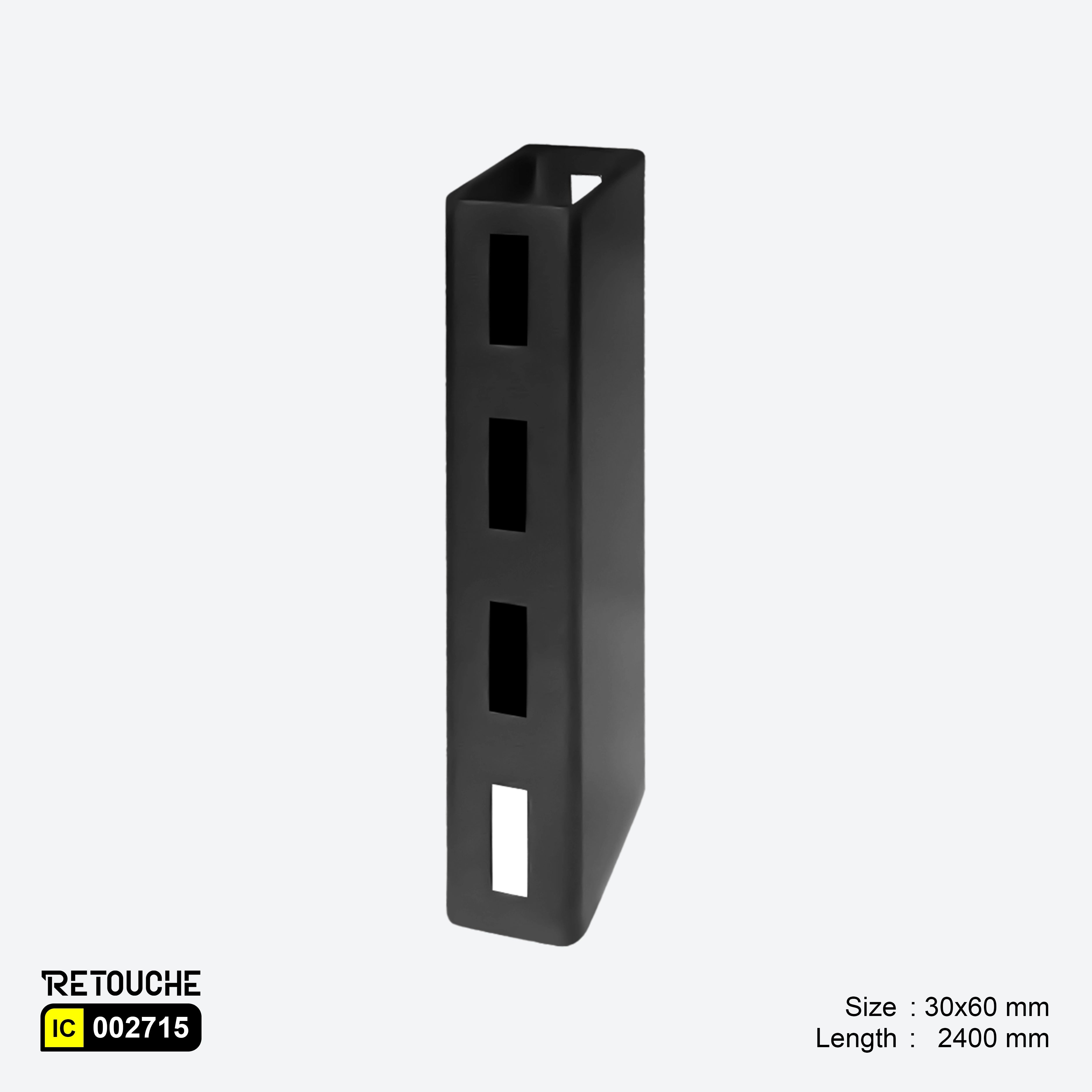 Upright ( Double-Sided ) Single Slotted Rectangular Tube, Matte Black, Metal