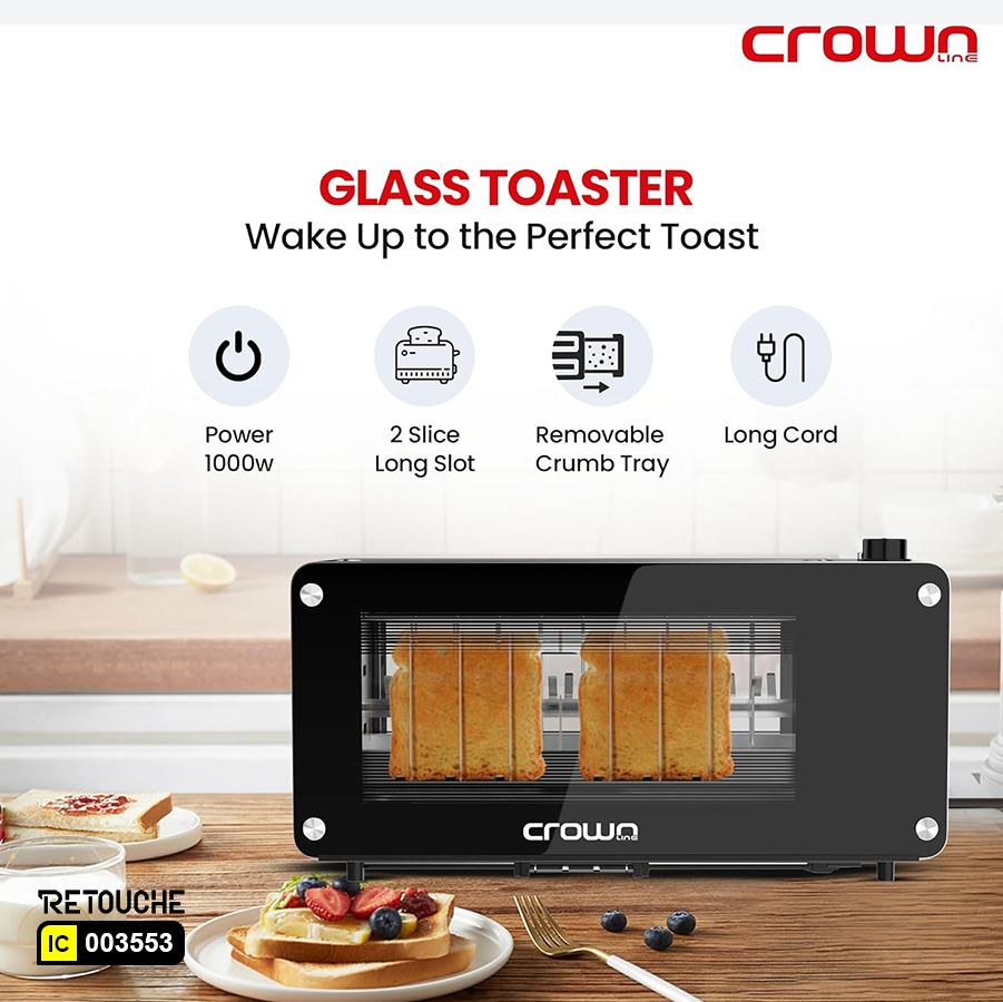 Crownline Long Slot 2 Slice Glass Toaster TR-274