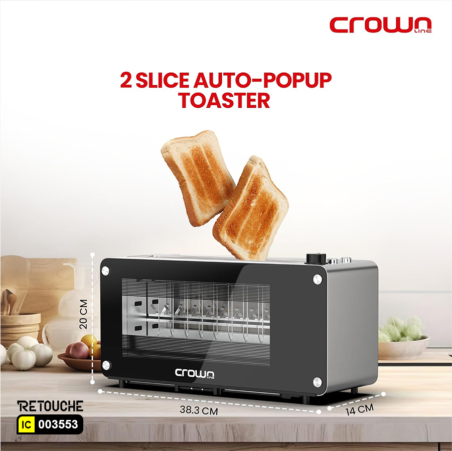 Crownline Long Slot 2 Slice Glass Toaster TR-274