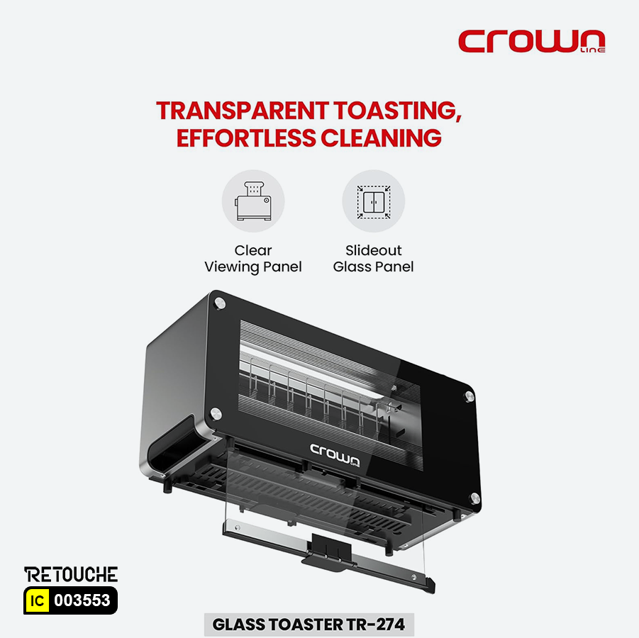 Crownline Long Slot 2 Slice Glass Toaster TR-274