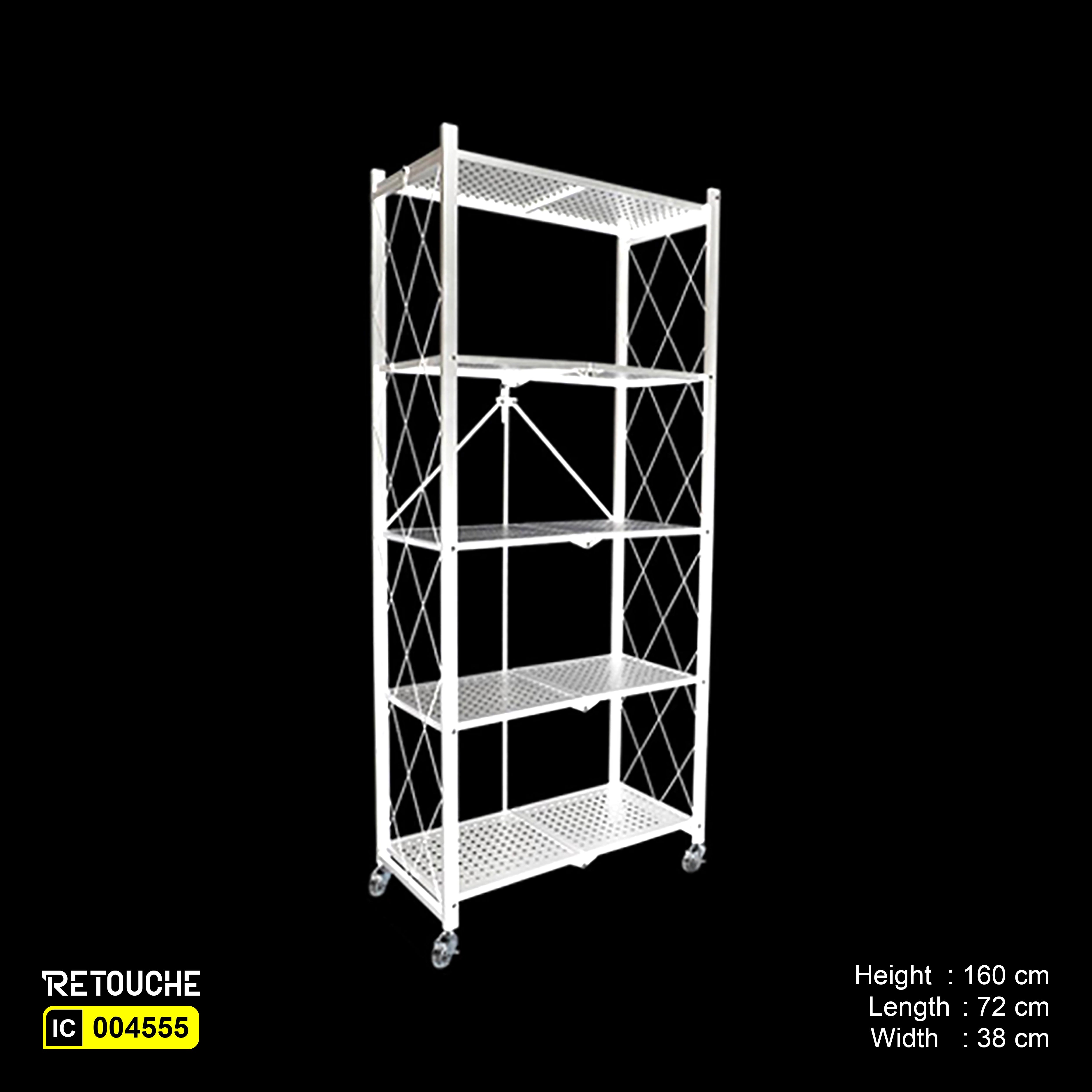 Foldable Metal Shelving Unit, 5 Tier, with Wheels