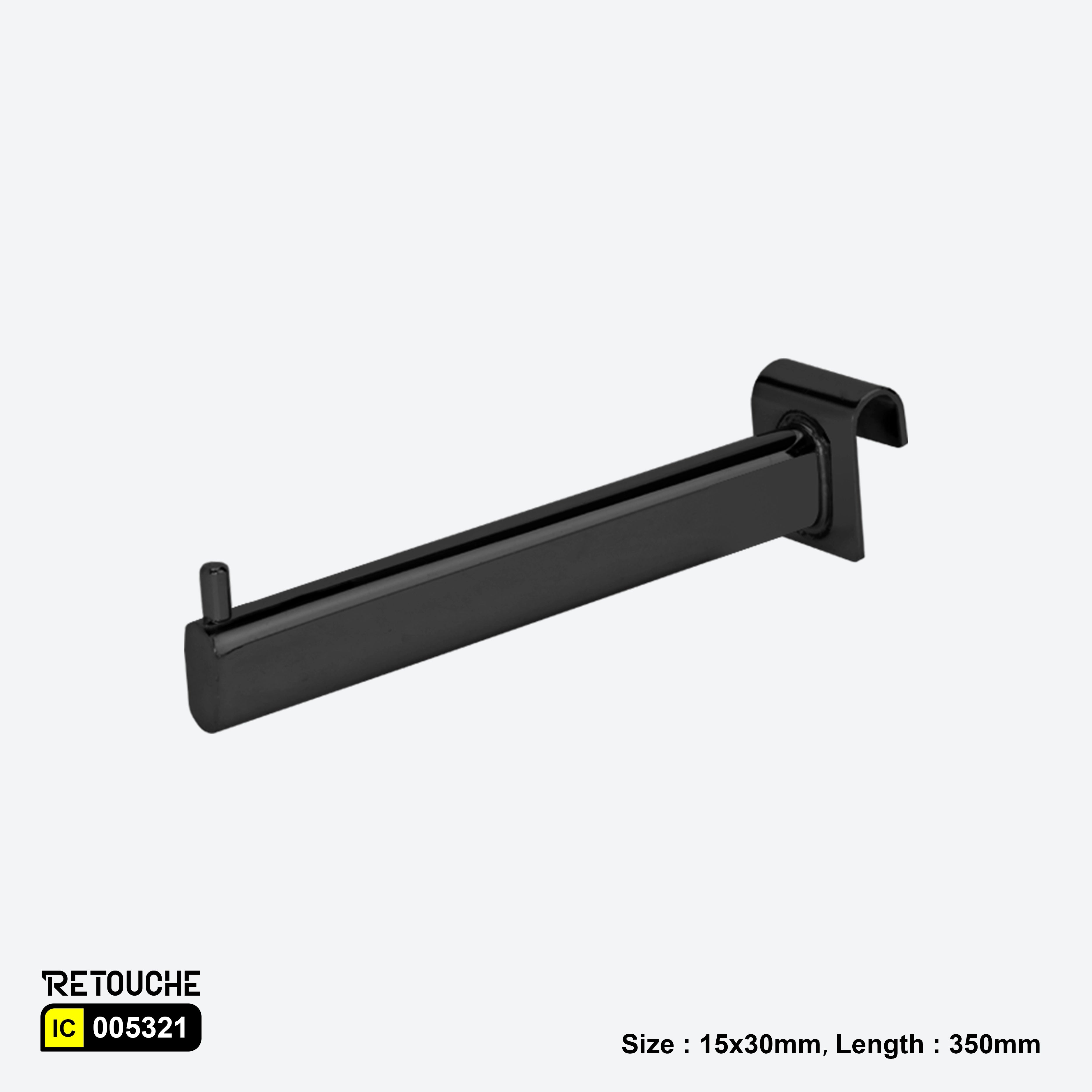 Straight Display Hook for Oval Crossbar, with Pin, Metal ,Black