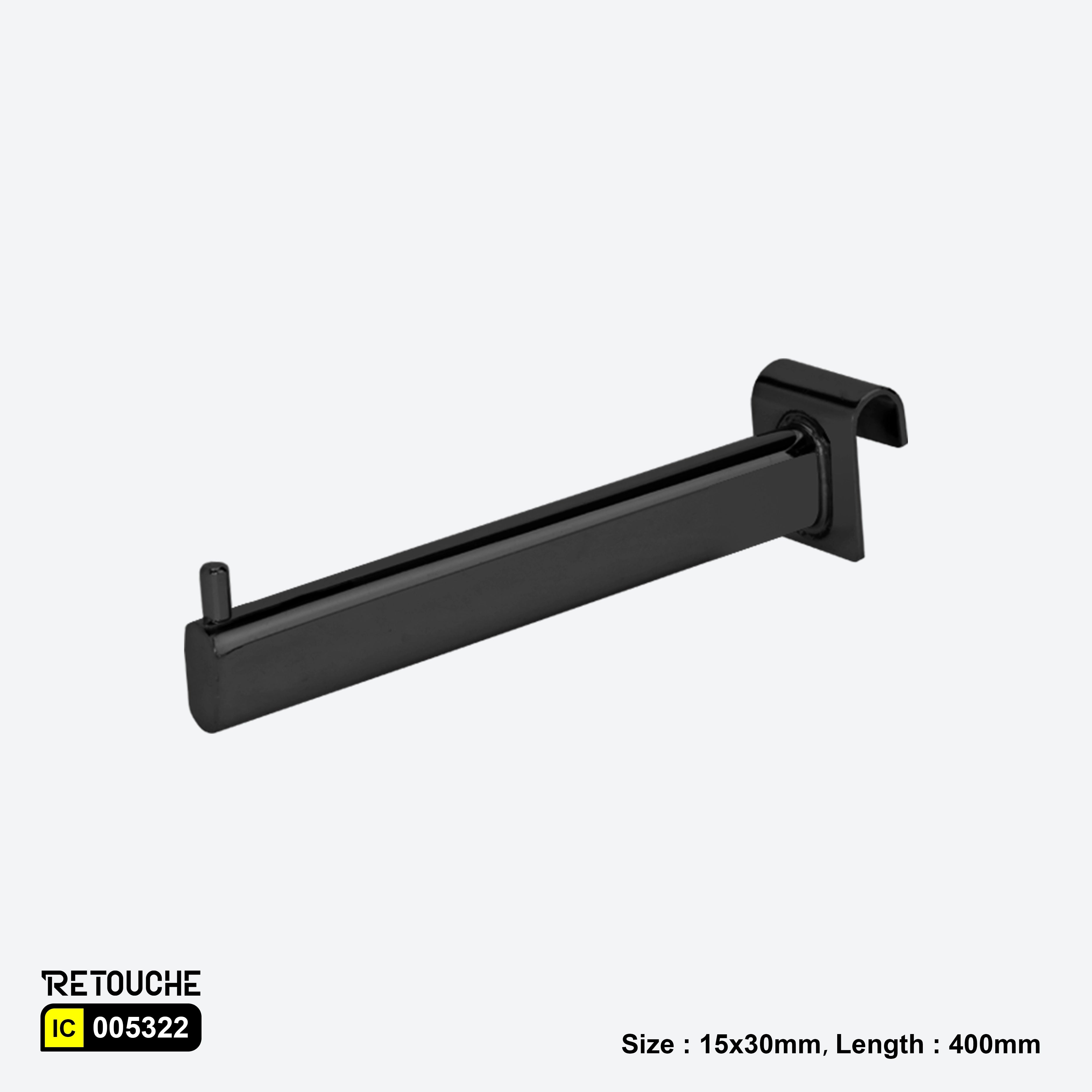 Straight Display Hook for Oval Crossbar, with Pin, Metal ,Black