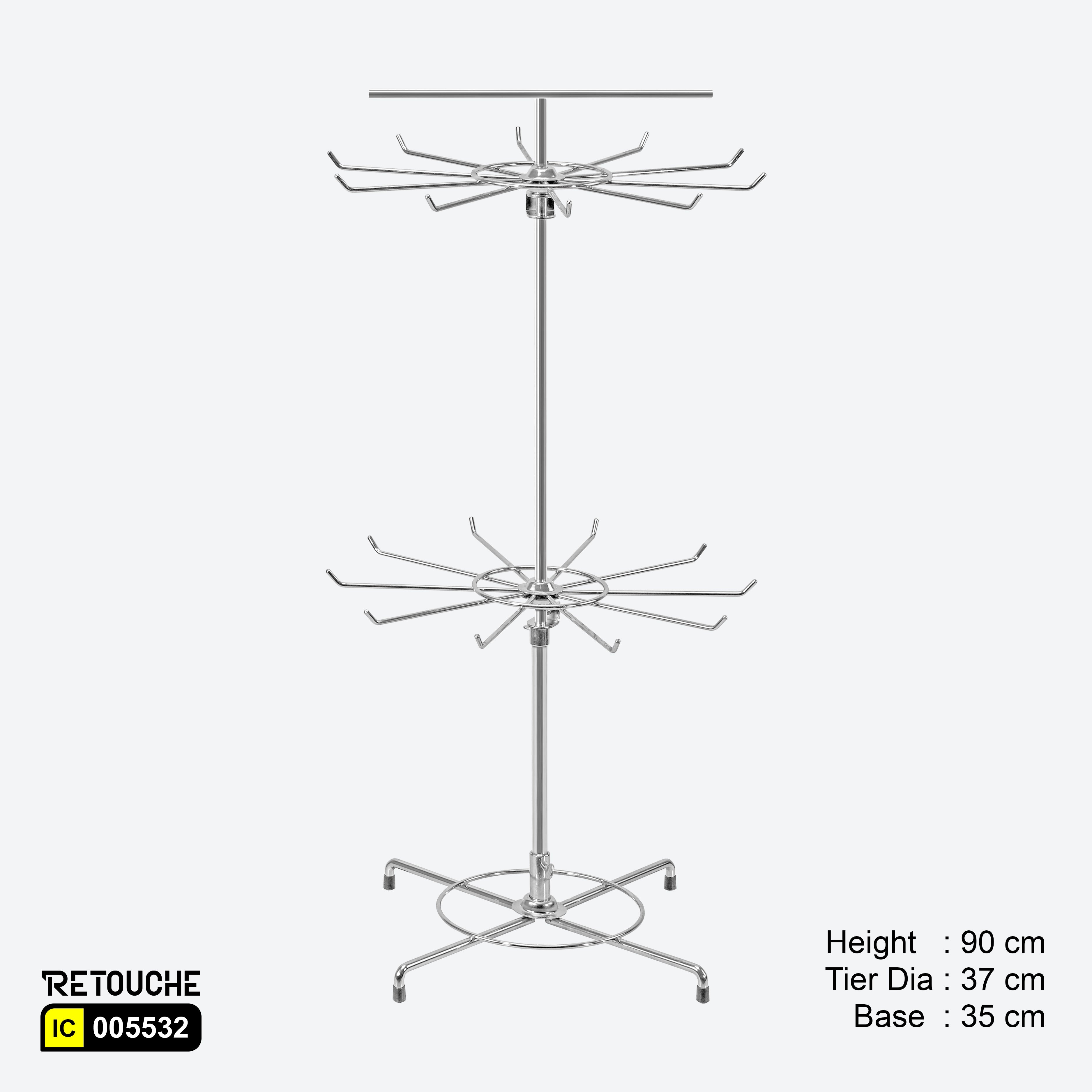 Spinner Display Rack Stand, 2-Tier with 24 Hooks & Price Holder