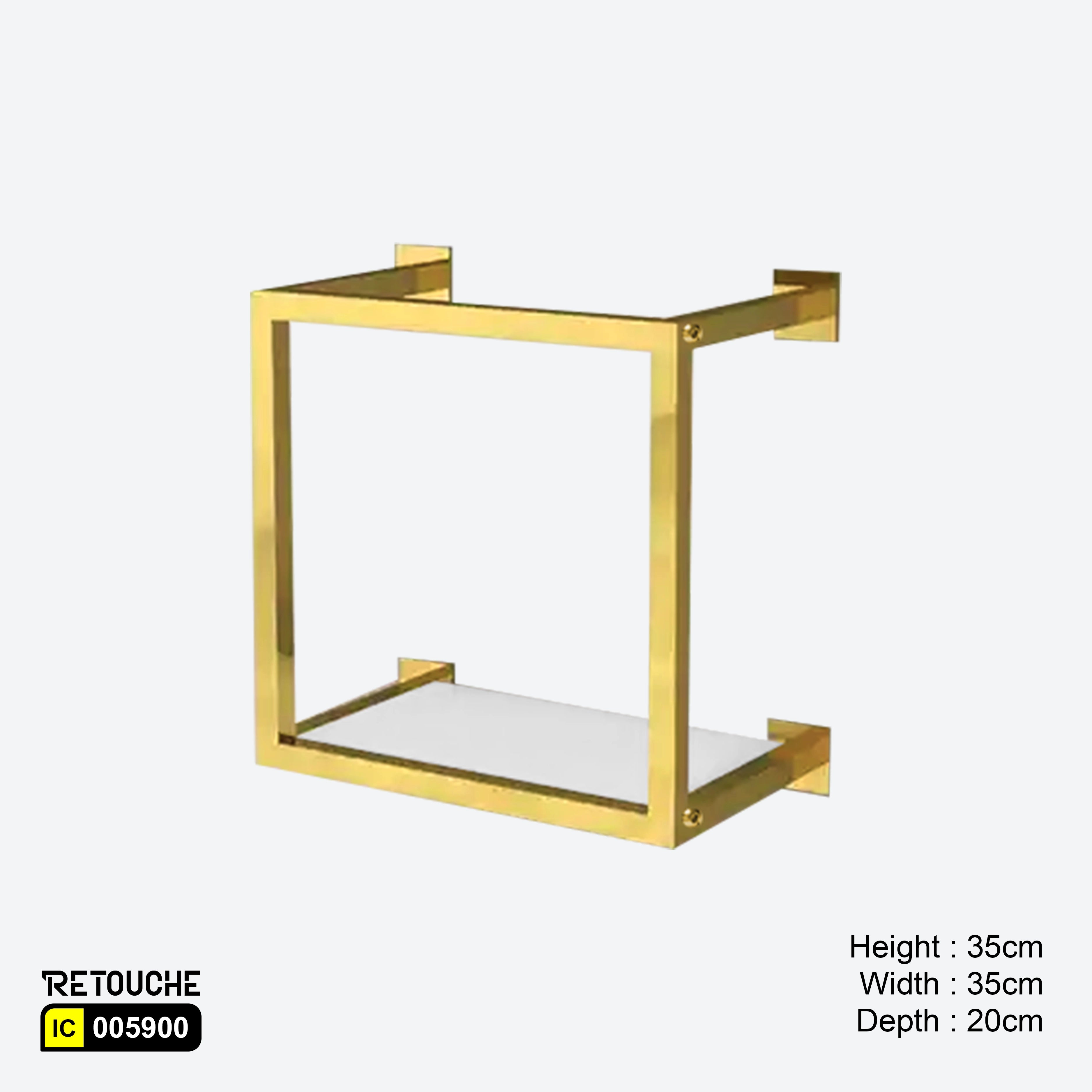 Wall-Mounted Display Shelf, Metal, Gold Stainless Steel with White MDF Shelf