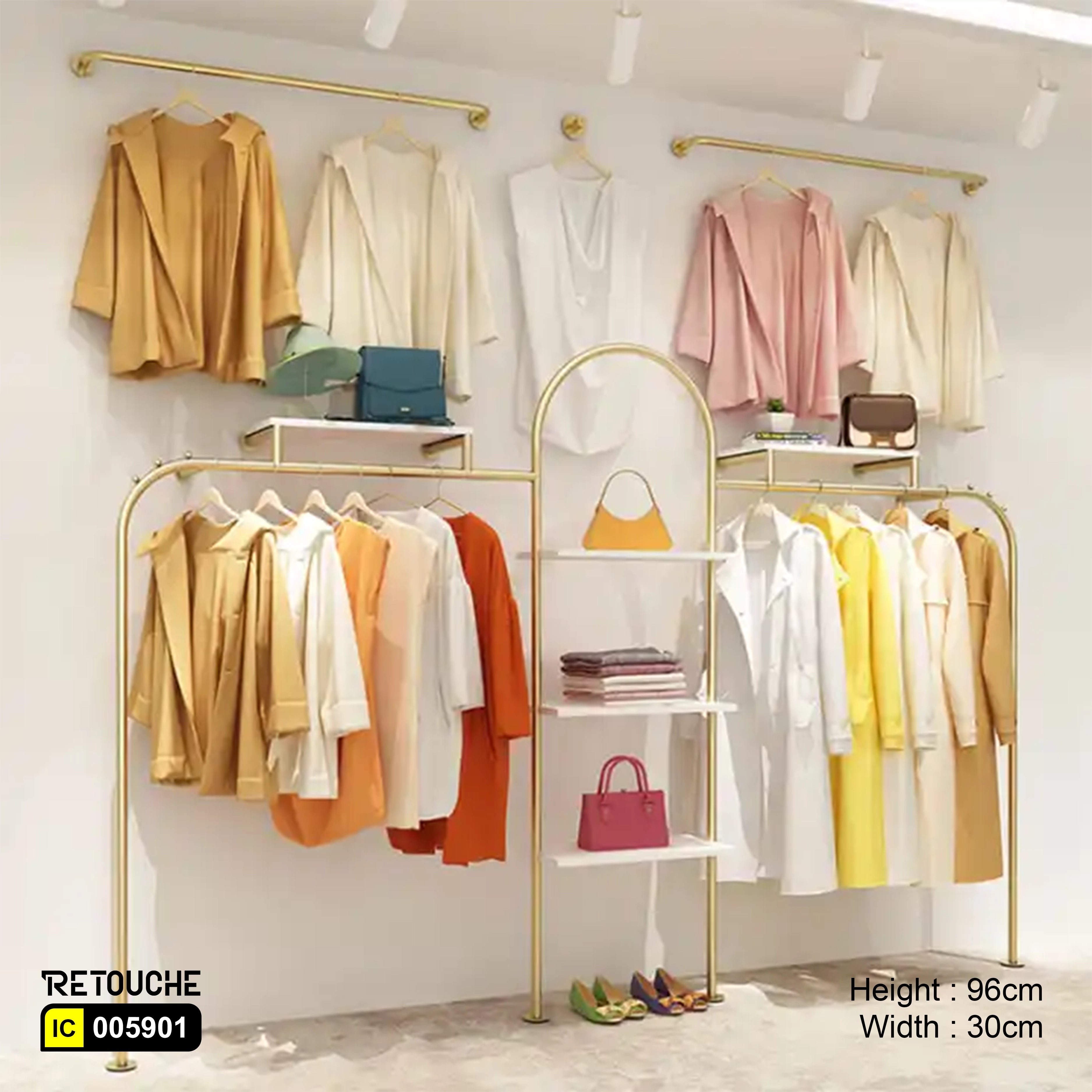 Wall-Mounted Display Rack for Clothes, Gold Stainless Steel