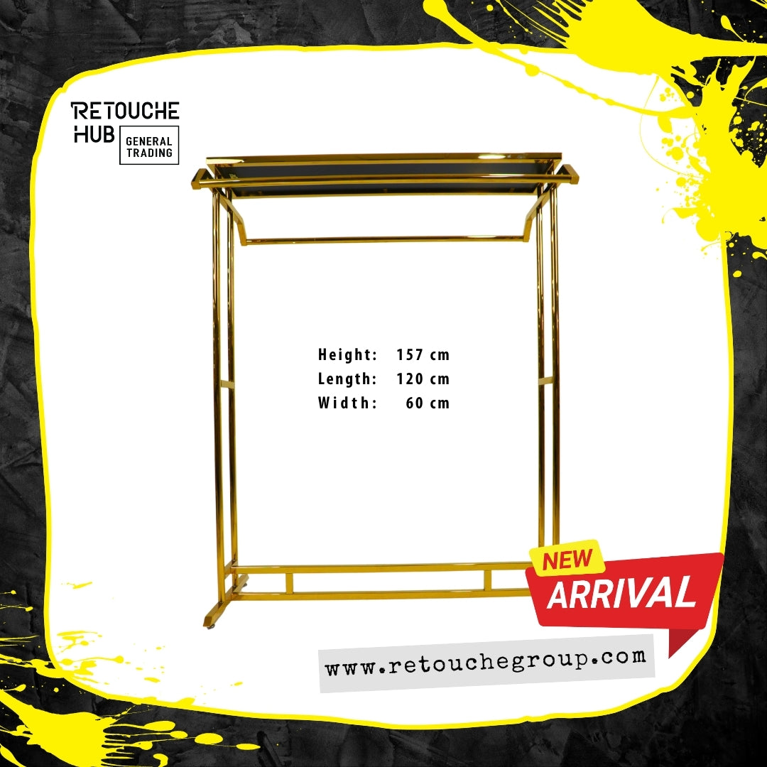 Clothes Stand | Gold Metal with Top Black Shelf | Modern & Durable