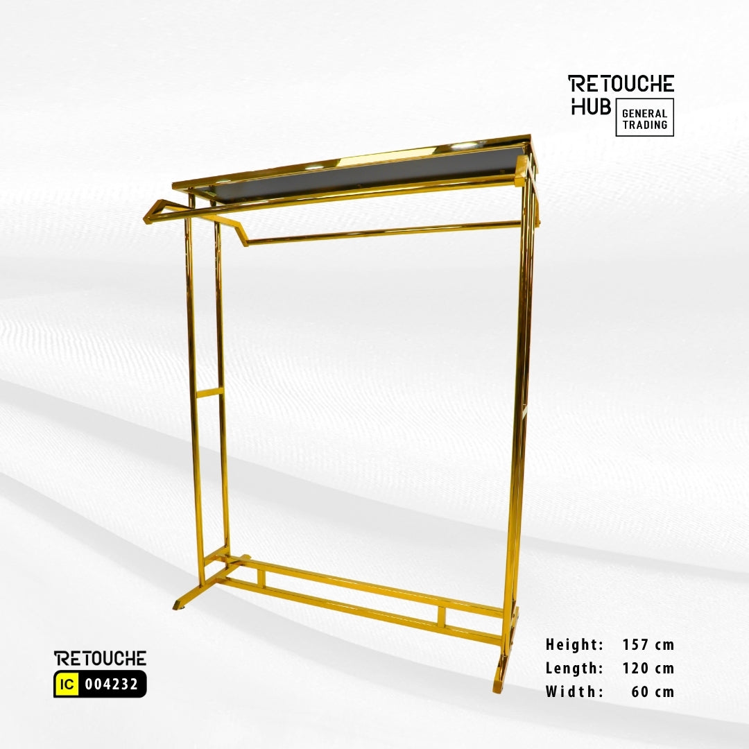 Clothes Stand | Gold Metal with Top Black Shelf | Modern & Durable