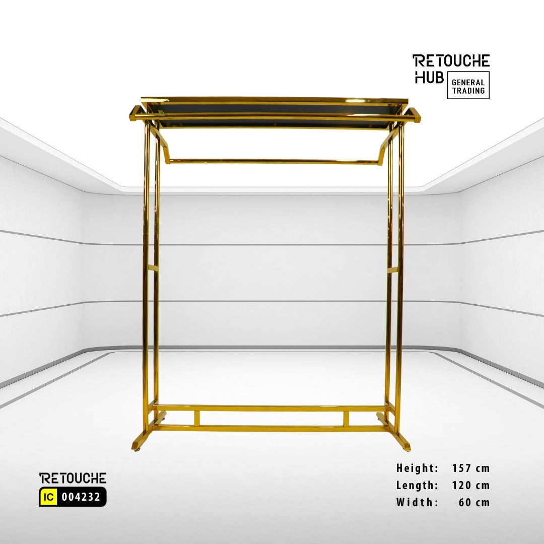 Clothes Stand | Gold Metal with Top Black Shelf | Modern & Durable