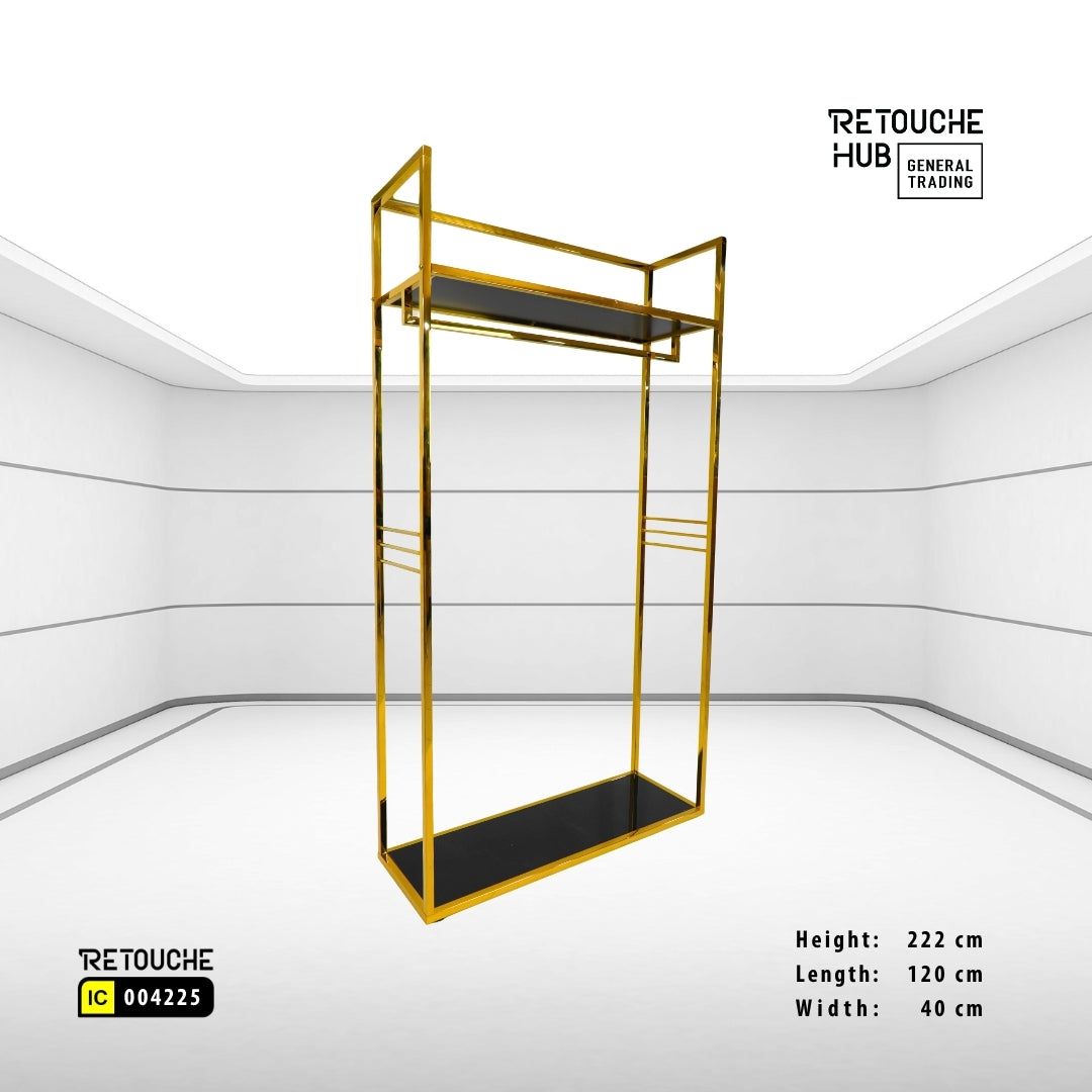 Clothes Stand | Gold Metal with Black Shelf | Modern & Durable