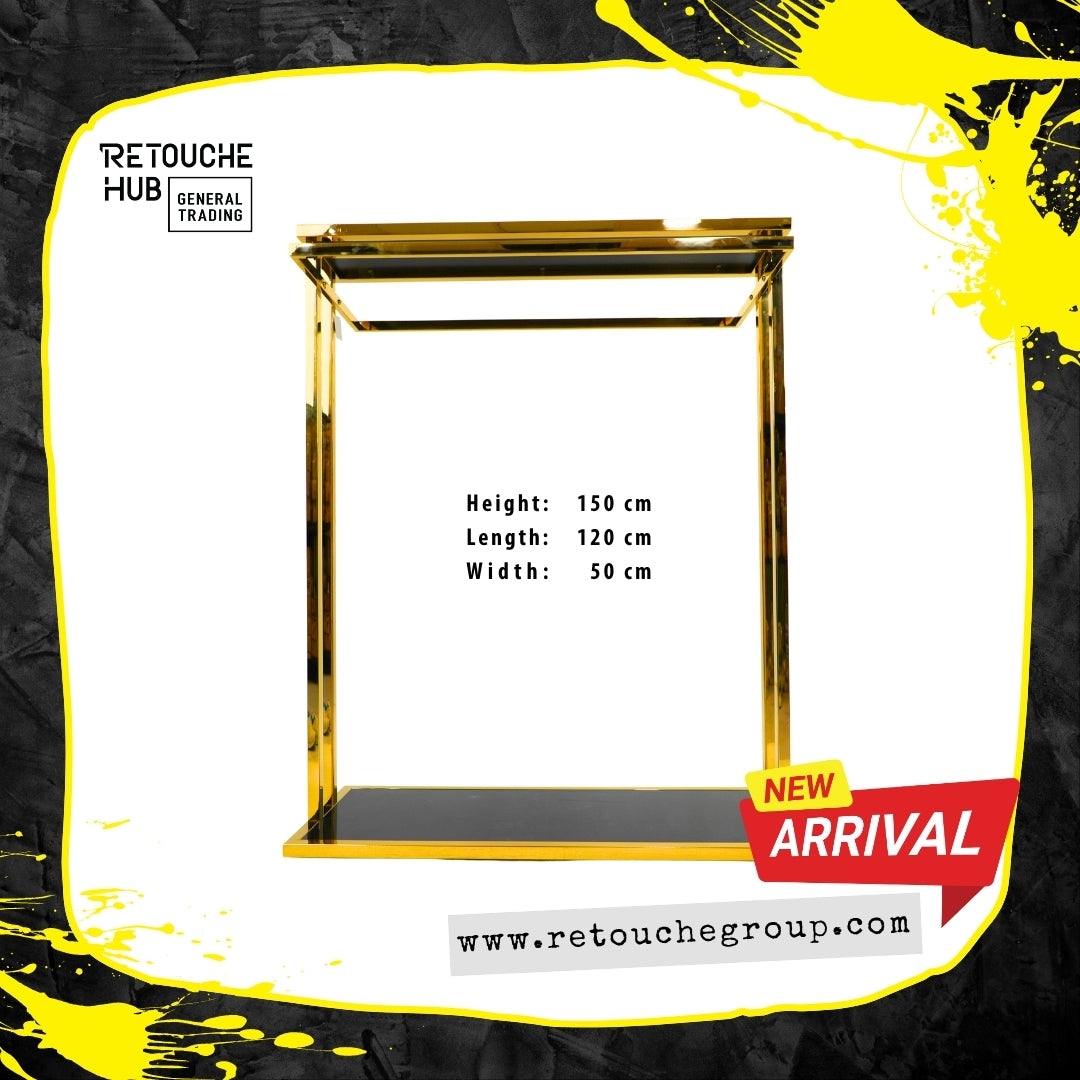 Clothes Stand | Gold Metal with Top Black Shelf | Modern & Durable