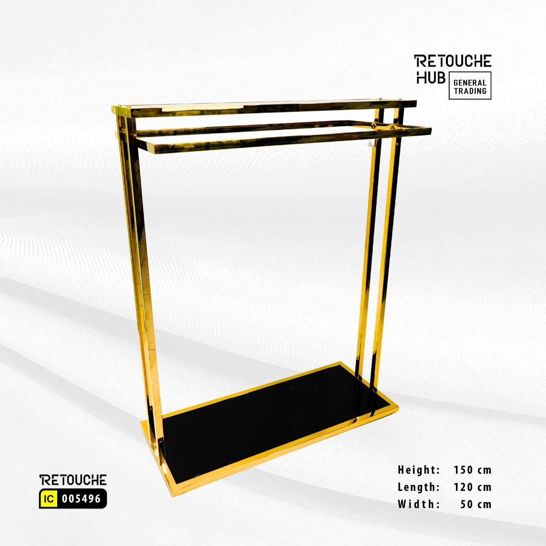Clothes Stand | Gold Metal with Top Black Shelf | Modern & Durable