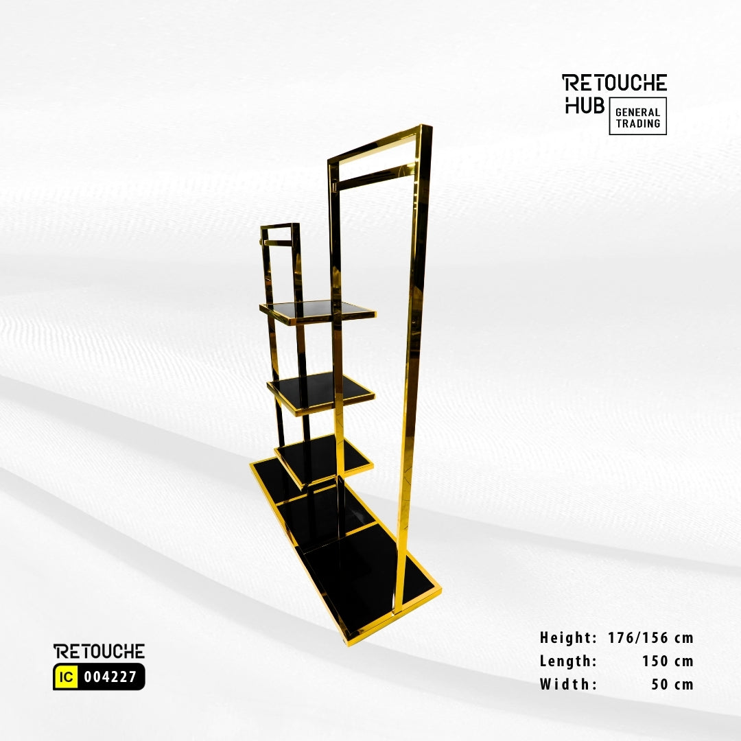 Clothes Stand | Gold Metal with  Black Shelf | Modern & Durable