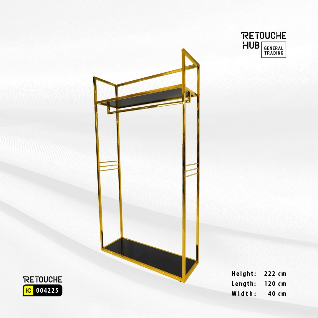 Clothes Stand | Gold Metal with Black Shelf | Modern & Durable
