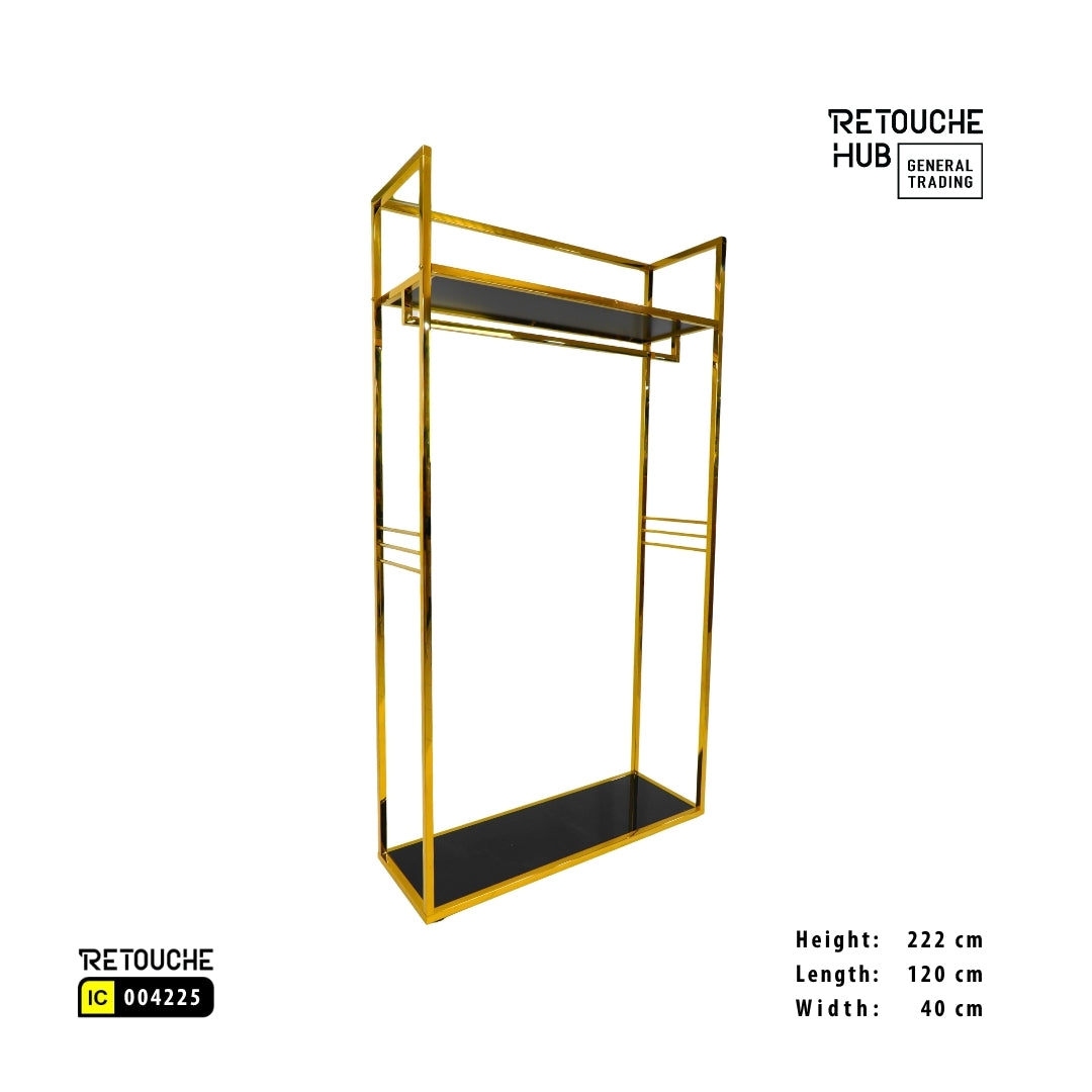 Clothes Stand | Gold Metal with Black Shelf | Modern & Durable