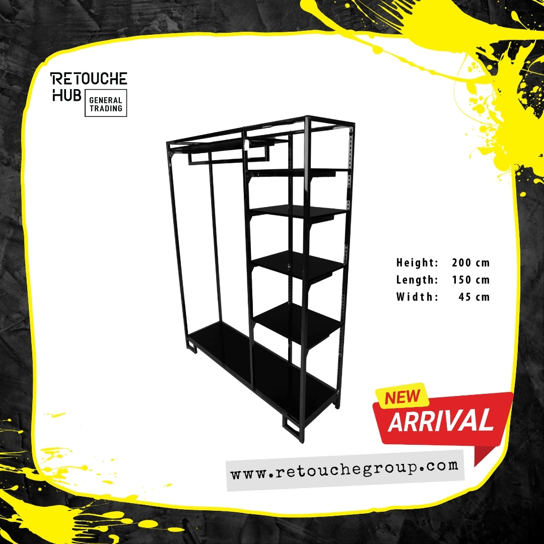 Clothes Stand | Gold Metal Stand With Hanging Bar With  Black Shelf | Modern & Durable