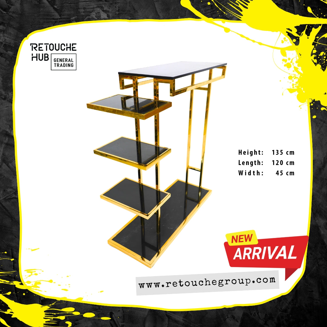 Clothes Stand | Gold Metal with Top Black Shelf | Modern & Durable