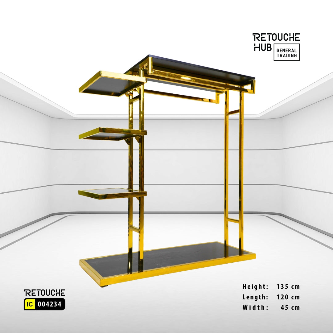 Clothes Stand | Gold Metal with Top Black Shelf | Modern & Durable